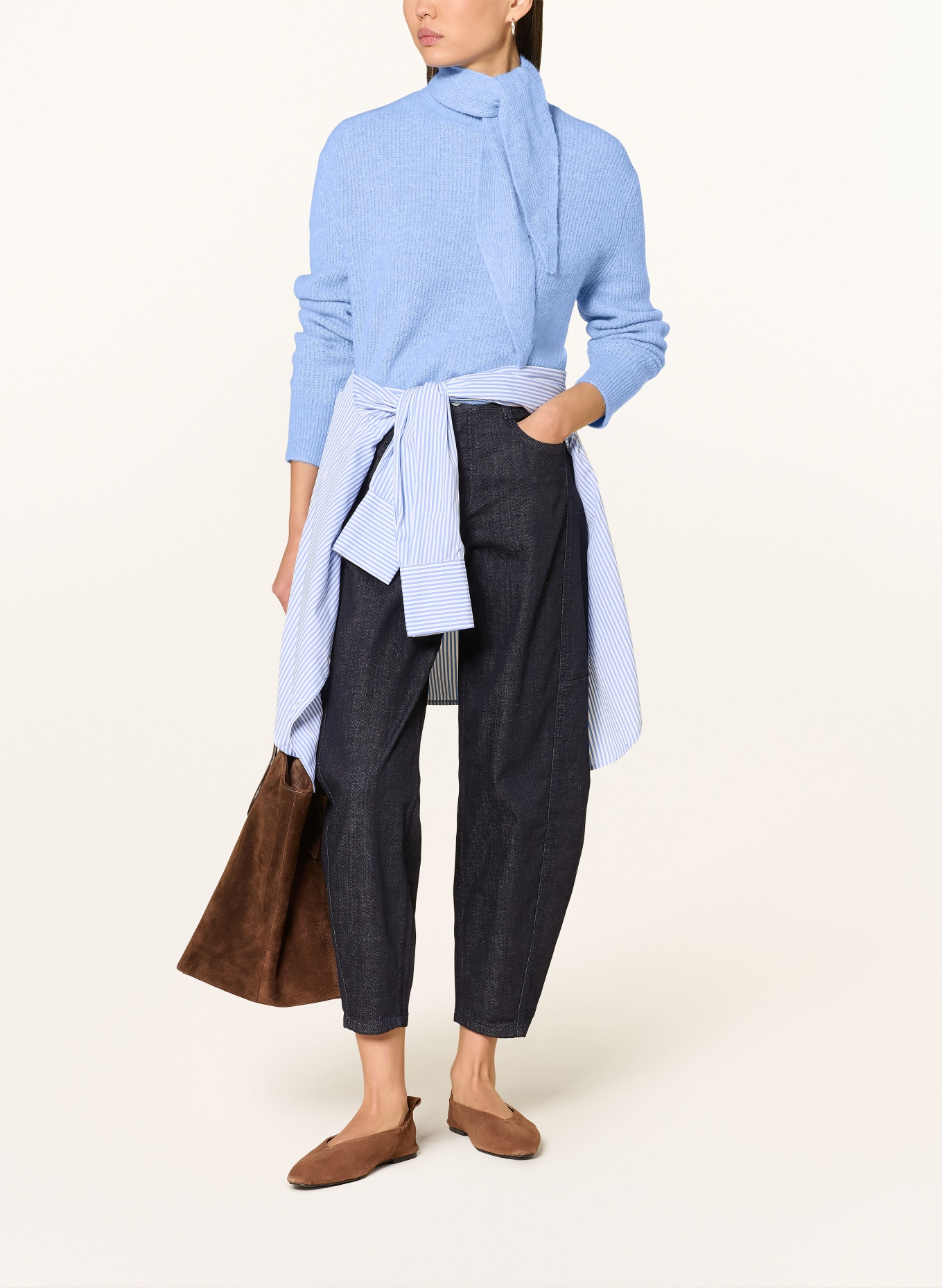 OPUS Pullover PARF mit abnehmbarer Schluppe: HELLGRAU / DUNKELBLAU