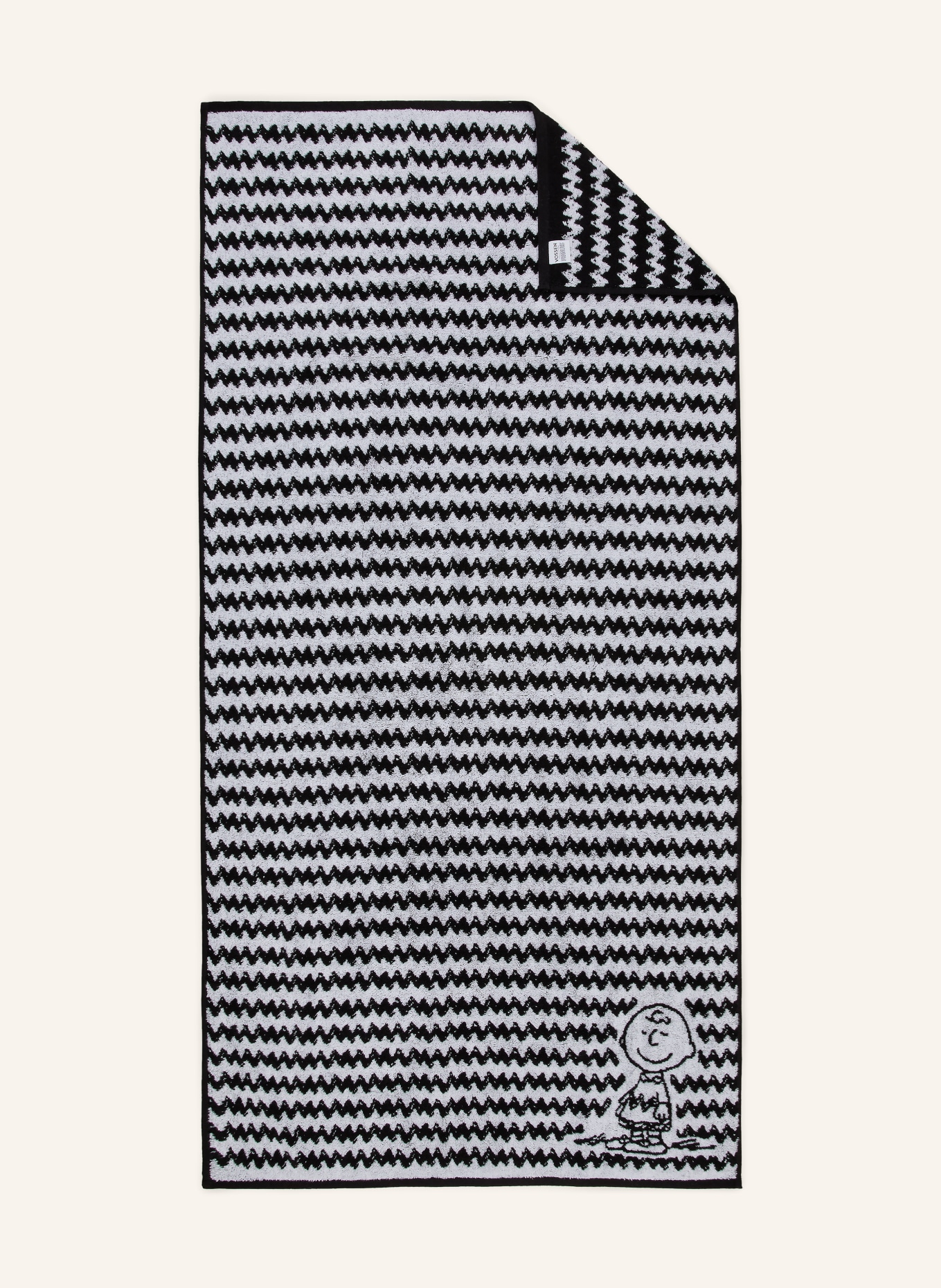 VOSSEN Duschtuch CHARLIE BROWN: HELLGRAU / SCHWARZ