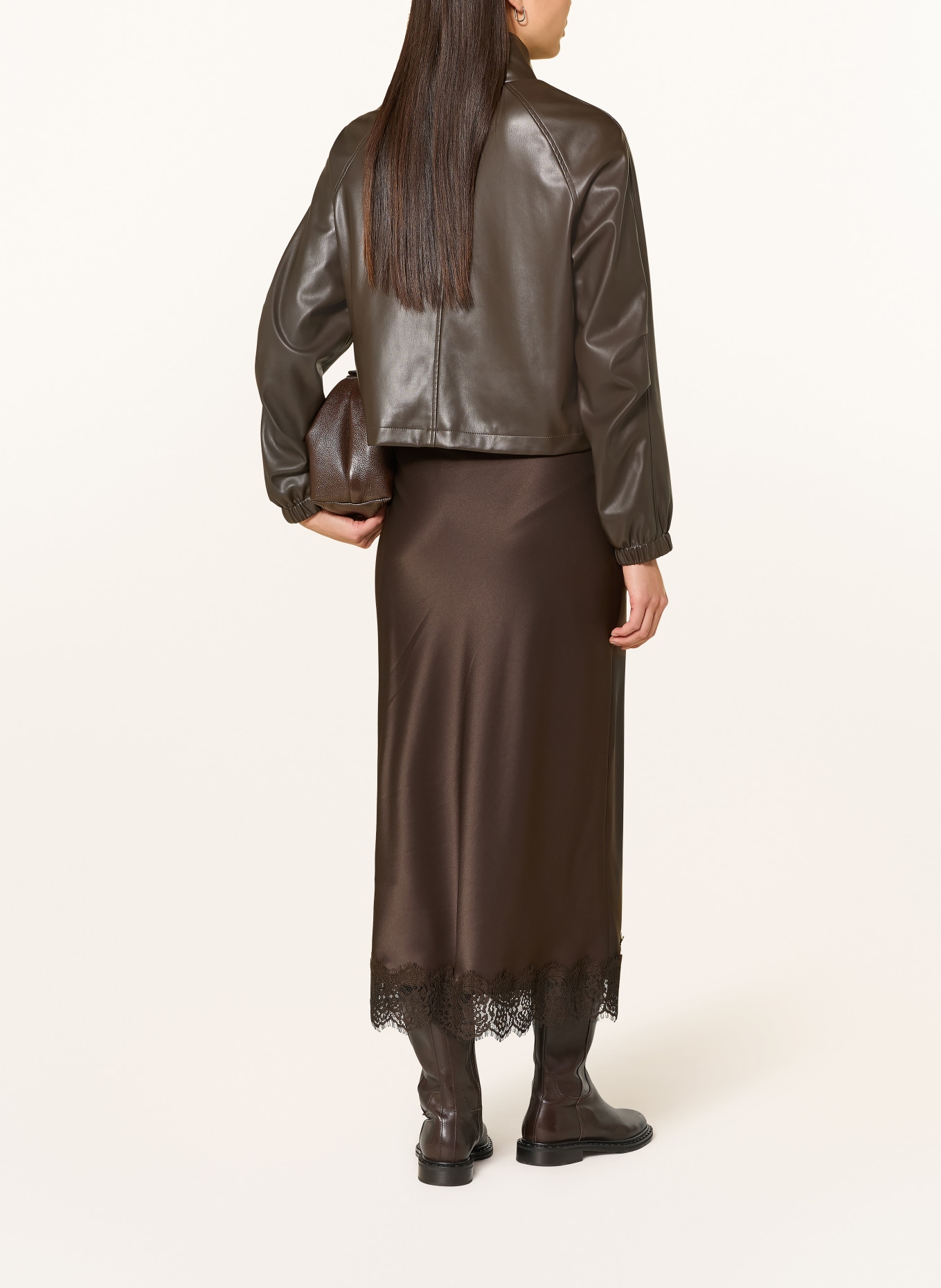 darling harbour Saténová sukně s krajkou: DARK BROWN