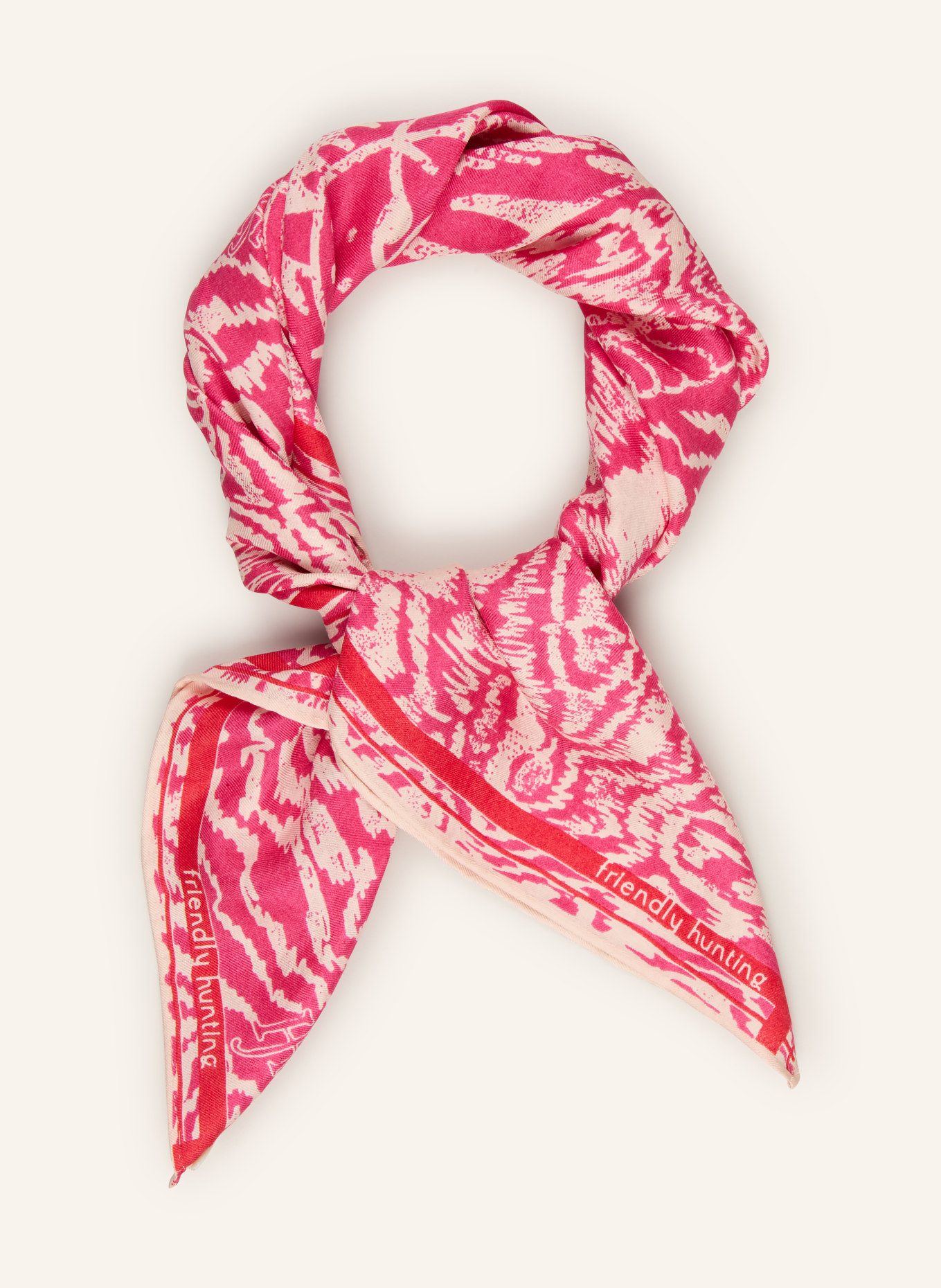 friendly hunting silk scarf: PINK / BEIGE