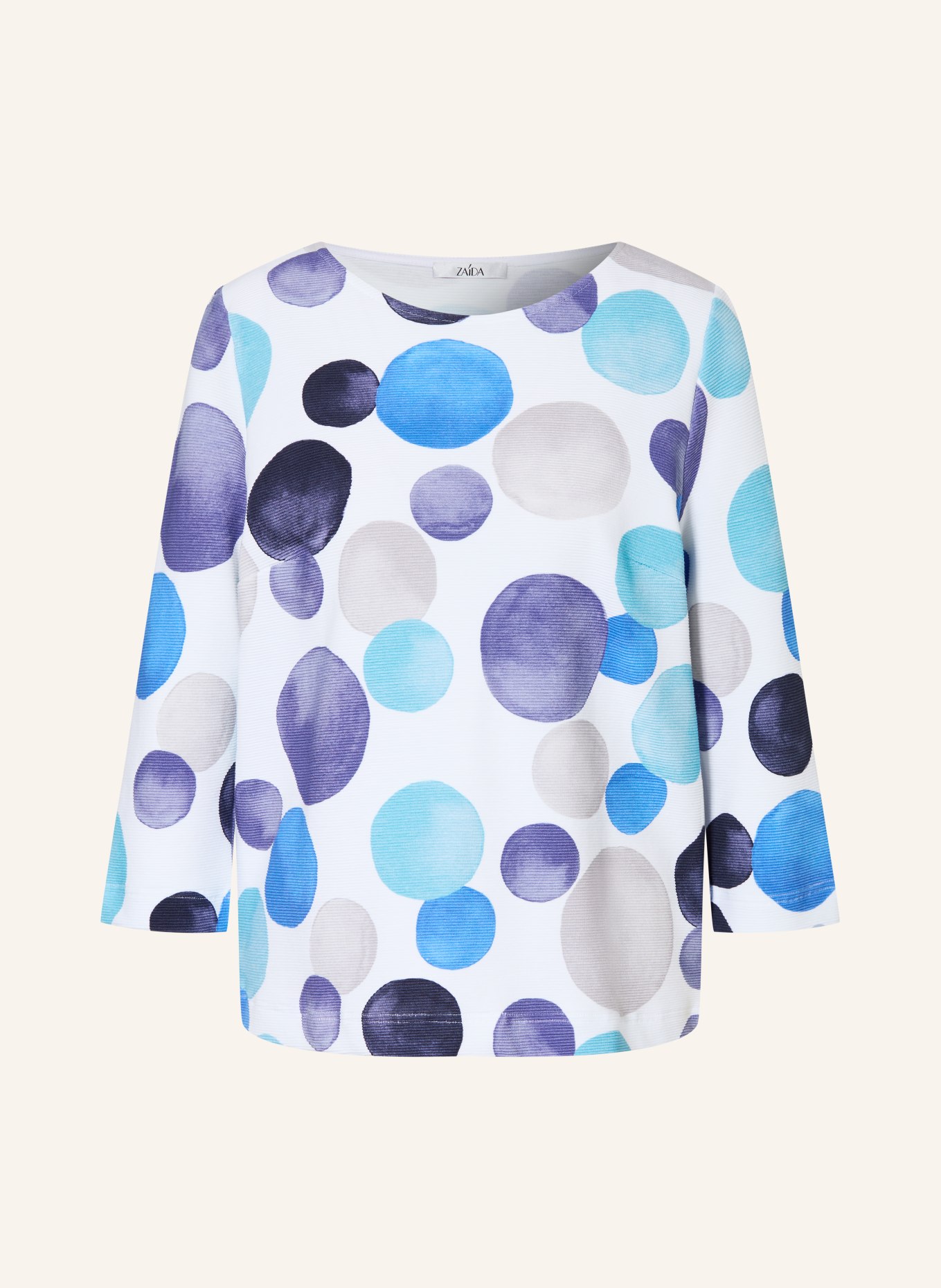ZAÍDA Shirt with 3/4-length sleeves: WHITE / DARK PURPLE / BLUE