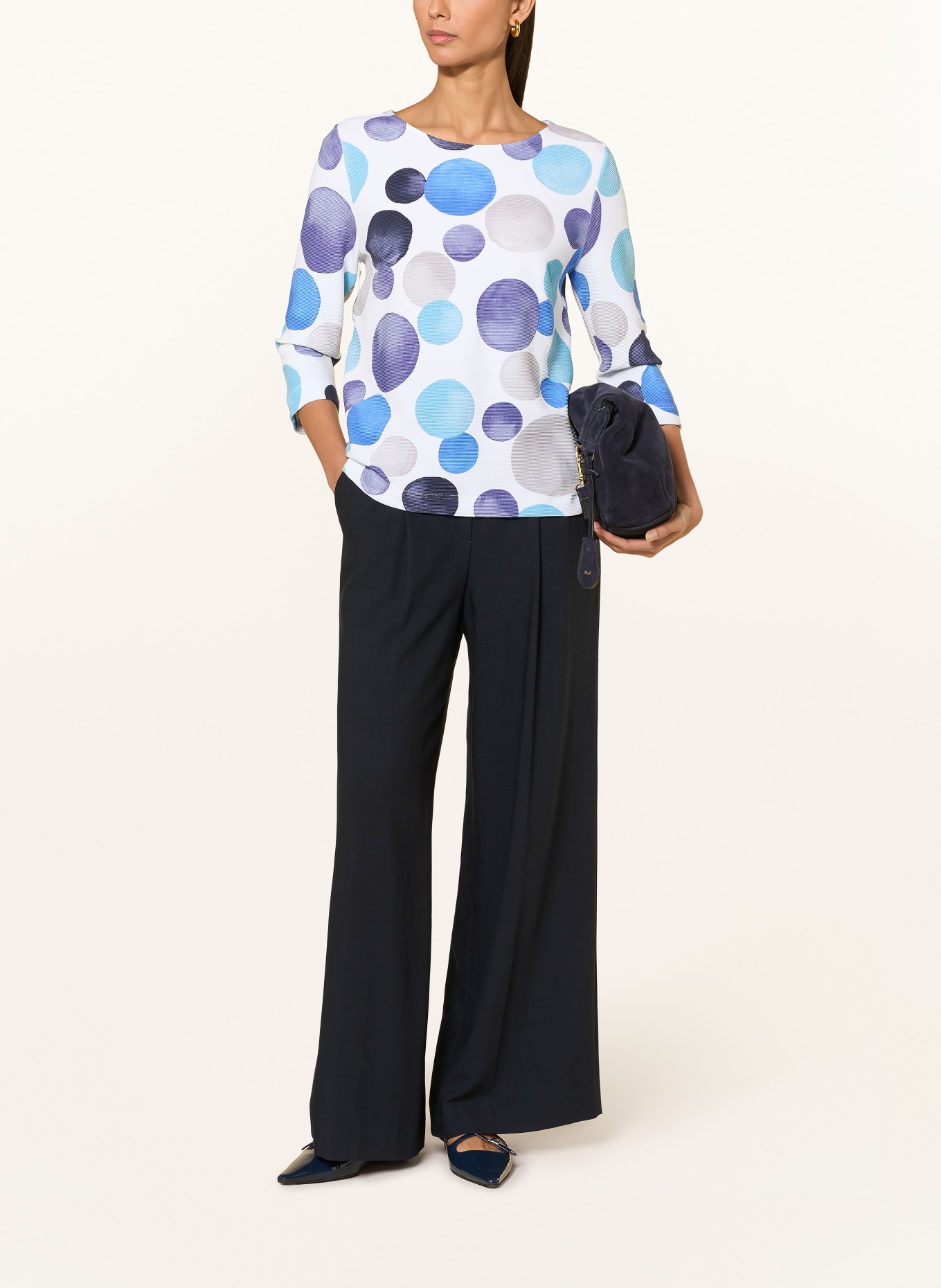 ZAÍDA Shirt with 3/4-length sleeves: WHITE / DARK PURPLE / BLUE