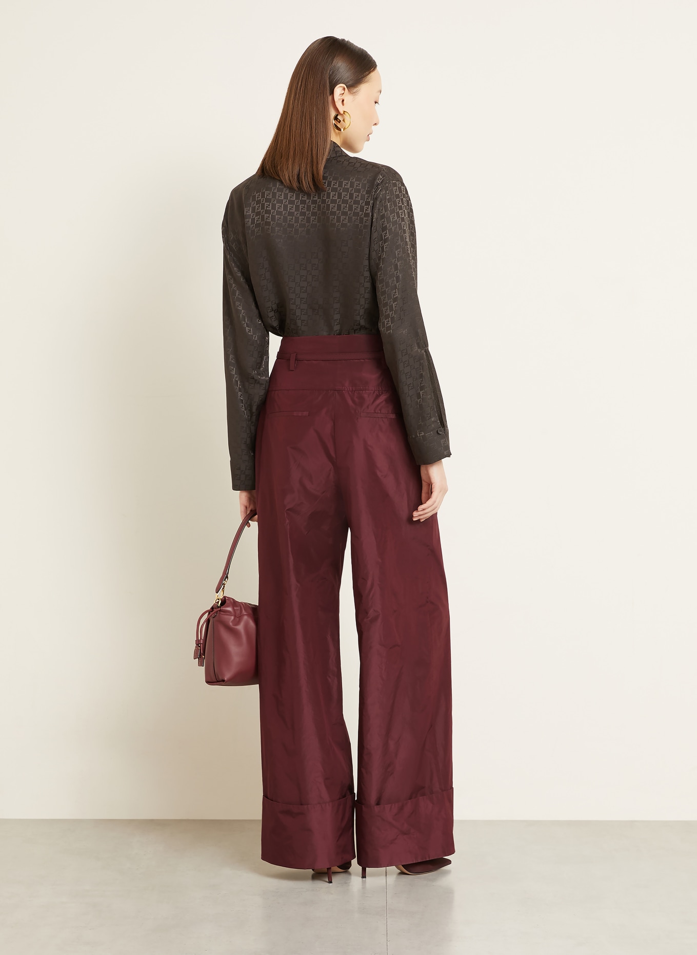 FENDI Merlenehose aus Seide: DUNKELROT