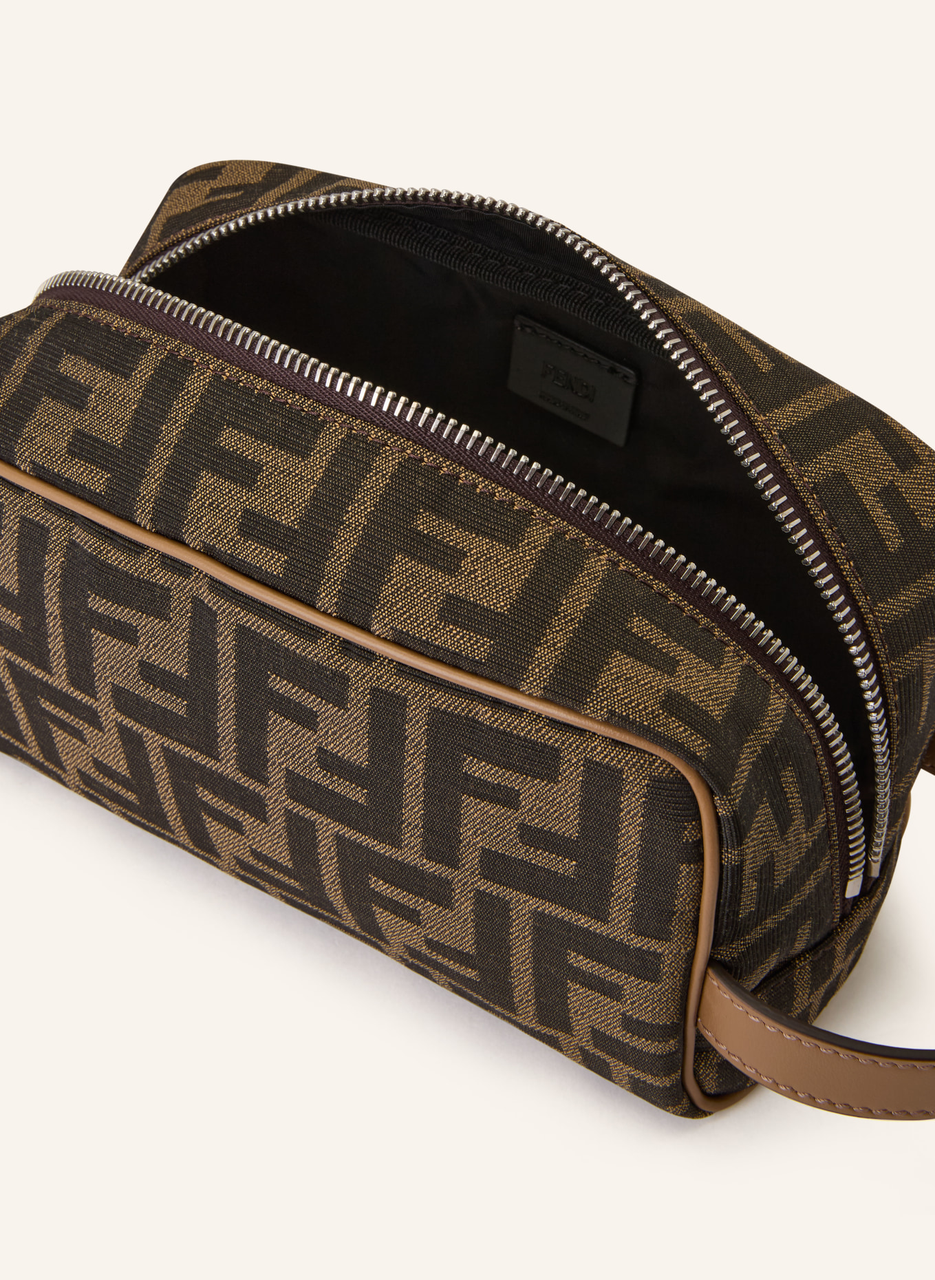 FENDI Kosmetiktasche BEAUTY CASE SMALL: DUNKELBRAUN / SILBER / CAMEL