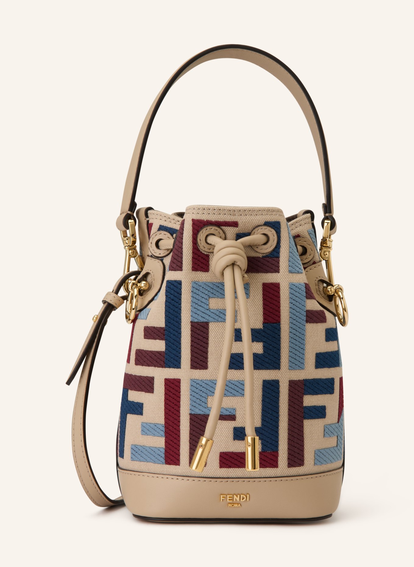 FENDI Beuteltasche MON TRESOR: BEIGE / DUNKELROT / DUNKELBLAU