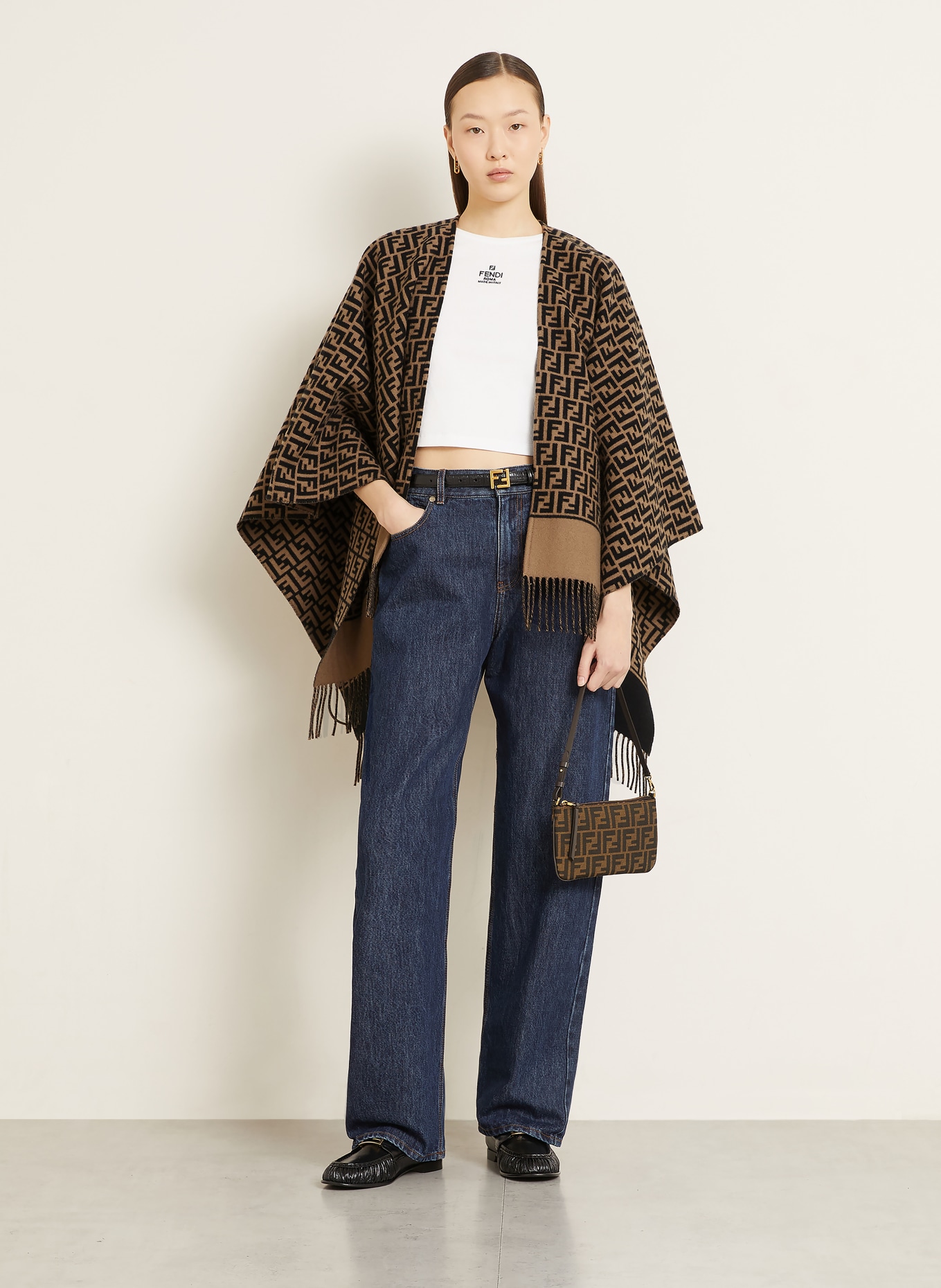 FENDI Žakárový plášť: HNĚDÁ / ČERNÁ