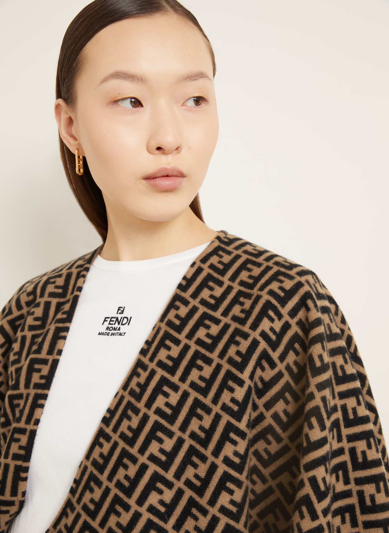 FENDI Žakárový plášť: HNĚDÁ / ČERNÁ