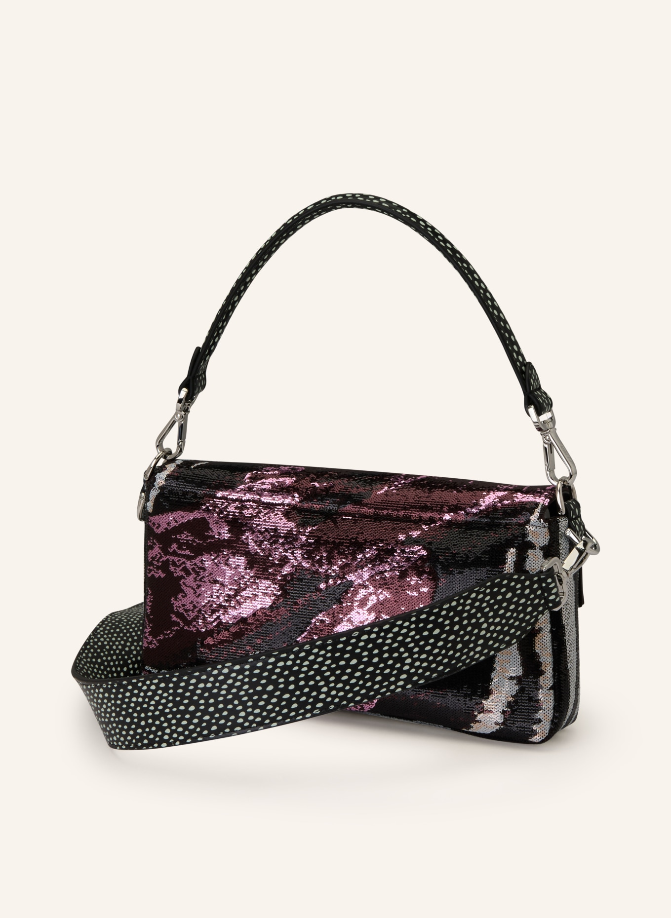 FENDI Handtasche BAGUETTE mit Pailletten: SCHWARZ / BEIGE / LILA