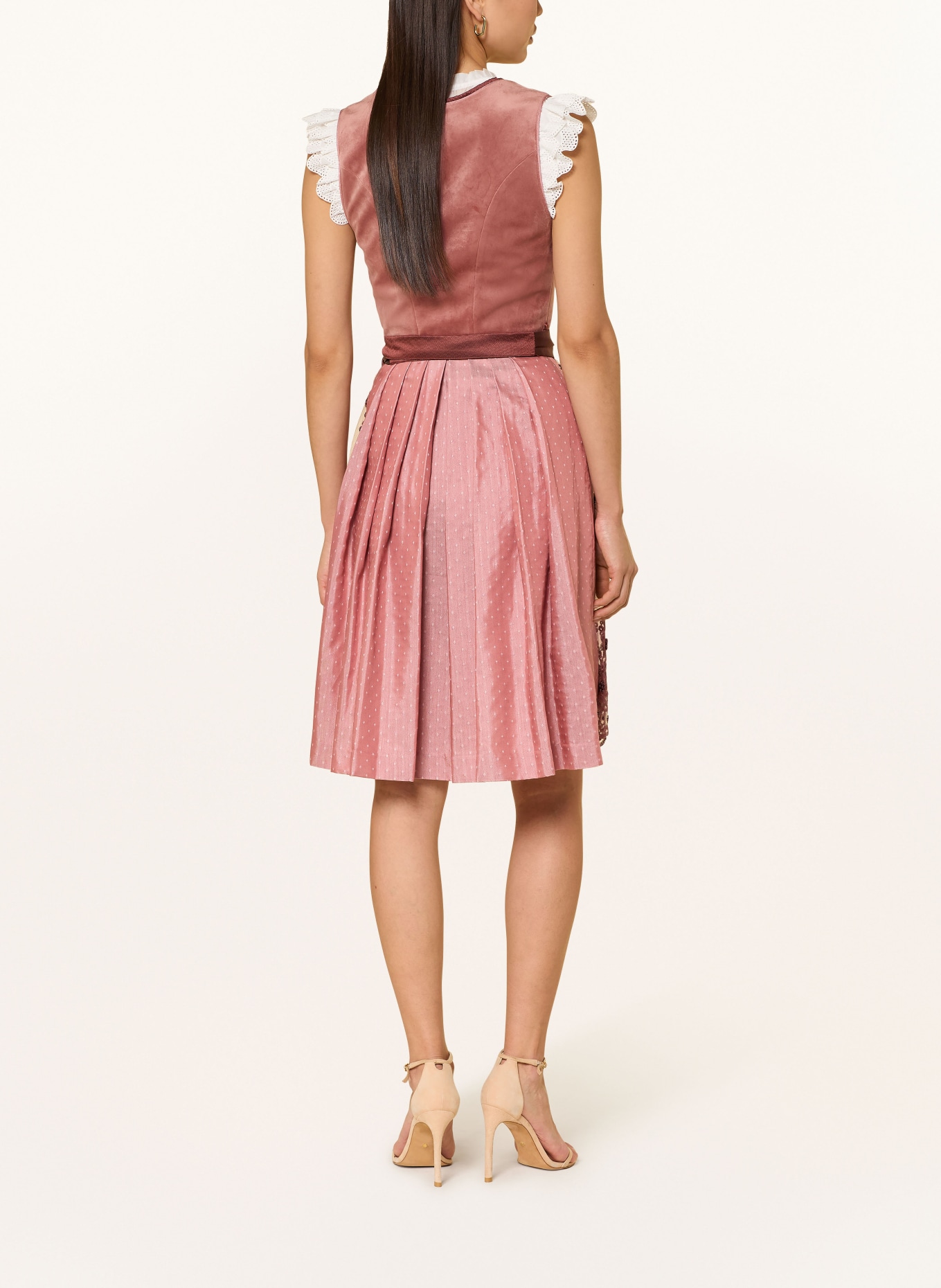 KRÜGER Dirndl KAELYN with decorative pearls: LIGHT RED / BROWN