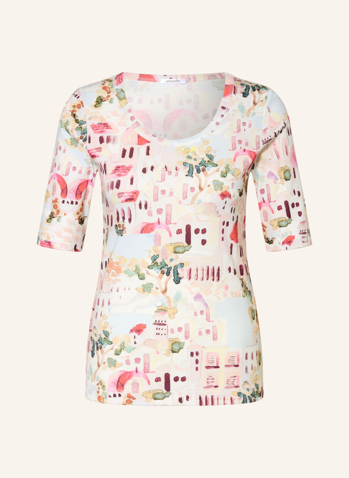 efixelle T-shirt: ECRU / LIGHT RED / LIGHT BLUE