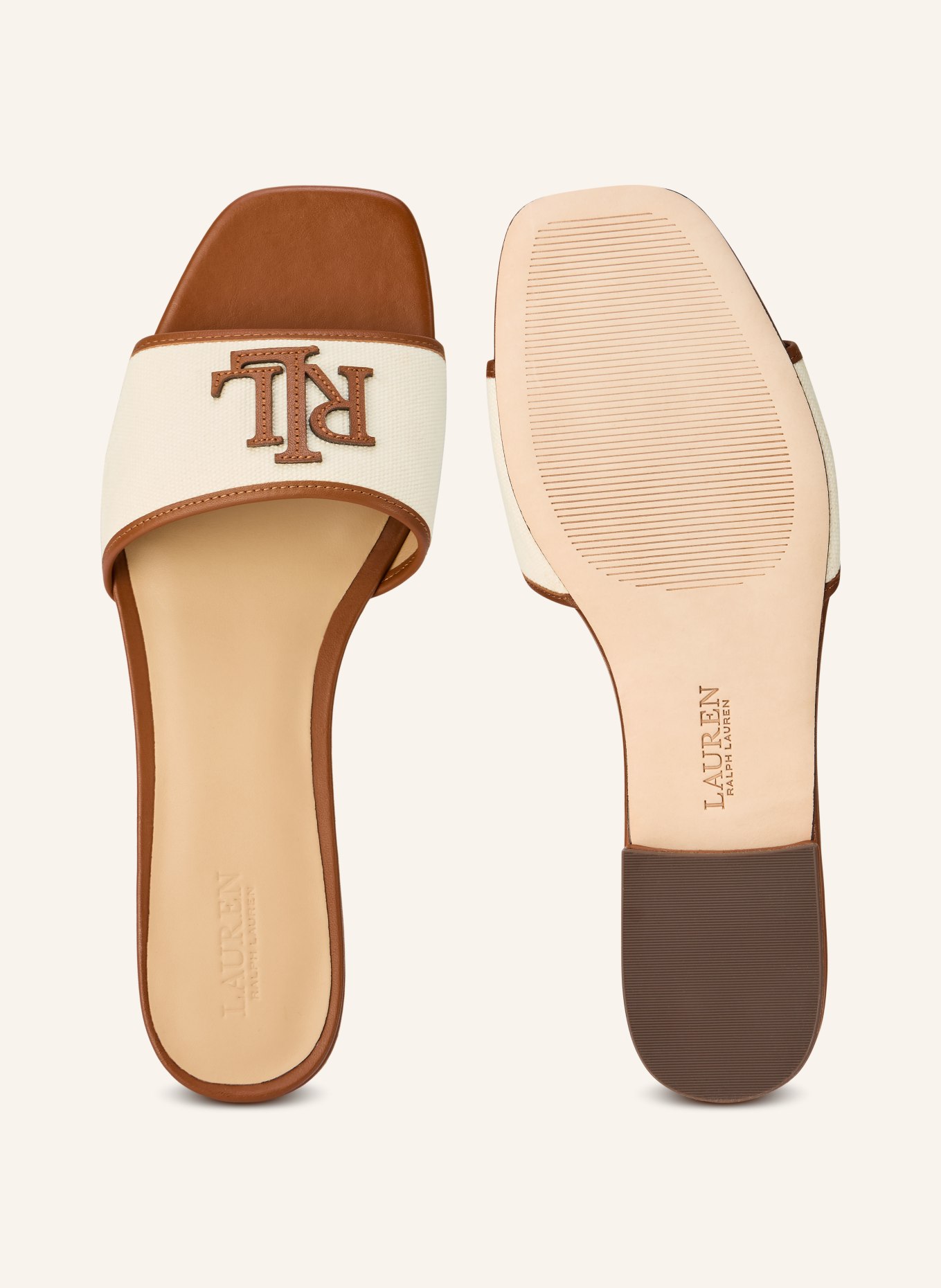 LAUREN RALPH LAUREN Klapki EVERLEY: BRĄZOWY / KREMOWY