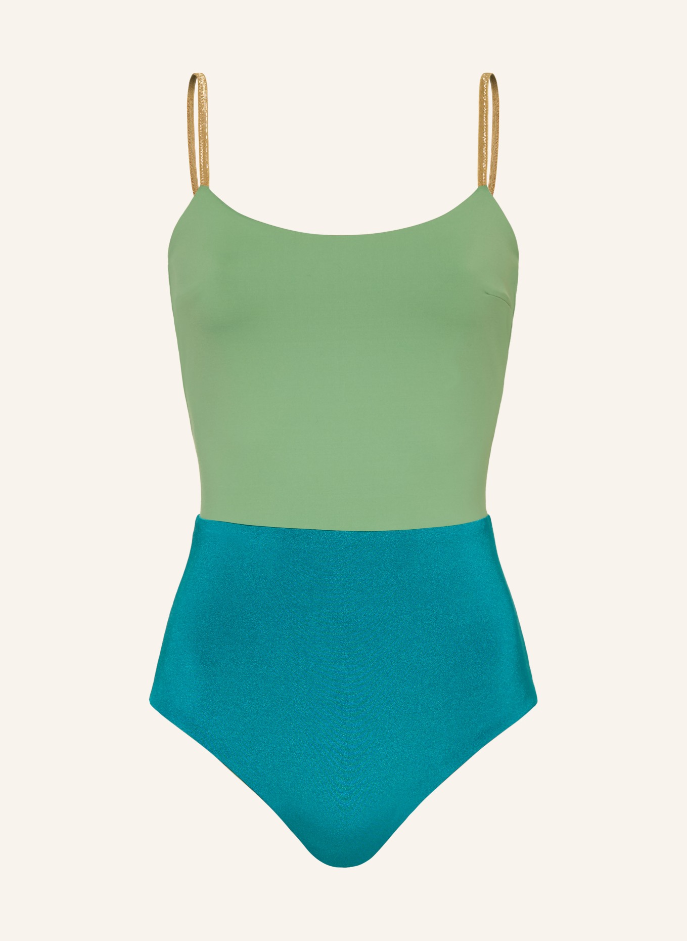 MYMARINI Obrátitelný plavky SHINE s UV ochranou 50+: SVĚTLE ZELENÁ / ZLATÁ / PETROLEJOVÁ