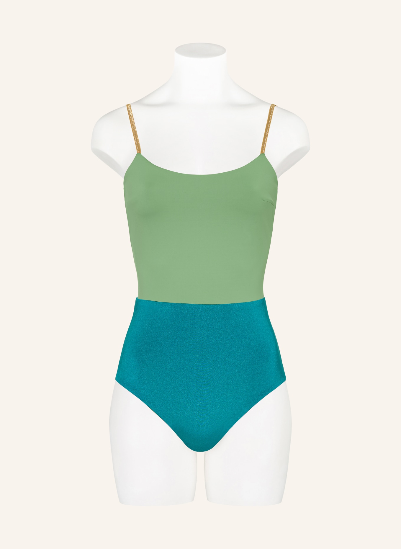 MYMARINI Obrátitelný plavky SHINE s UV ochranou 50+: SVĚTLE ZELENÁ / ZLATÁ / PETROLEJOVÁ