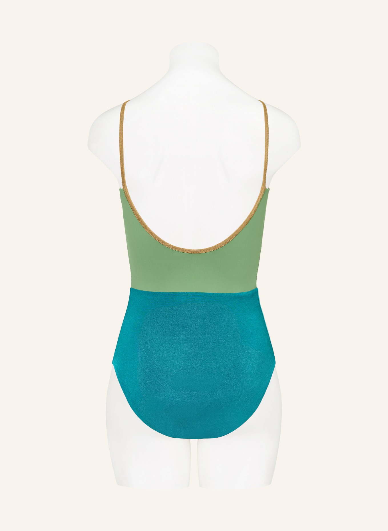 MYMARINI Obrátitelný plavky SHINE s UV ochranou 50+: SVĚTLE ZELENÁ / ZLATÁ / PETROLEJOVÁ