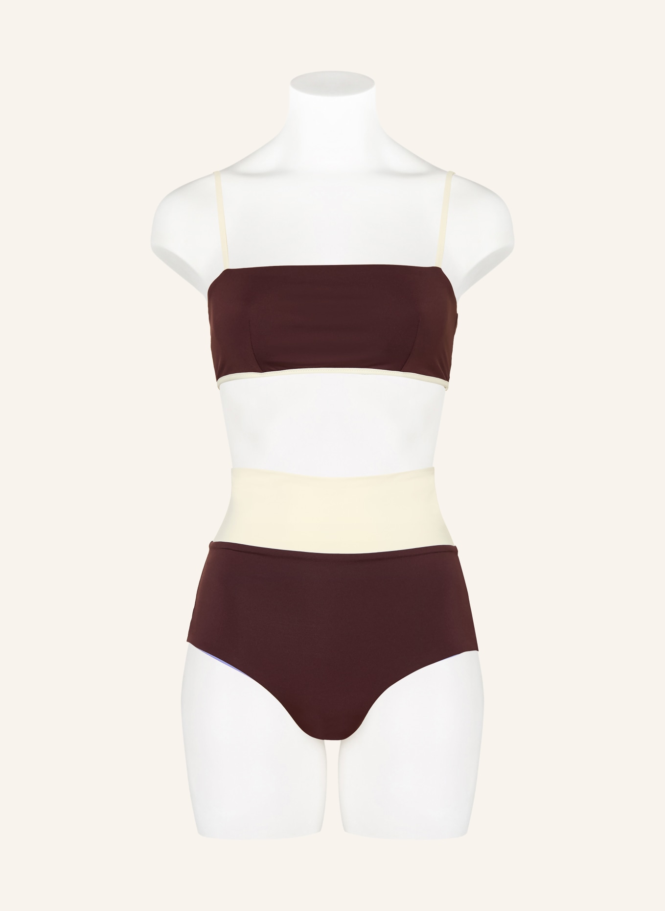 MYMARINI Bustier bikini top EASY, oboustranný, s UV ochranou 50+: SVĚTLE FIALOVÁ / TMAVĚ HNĚDÁ / KRÉMOVÁ