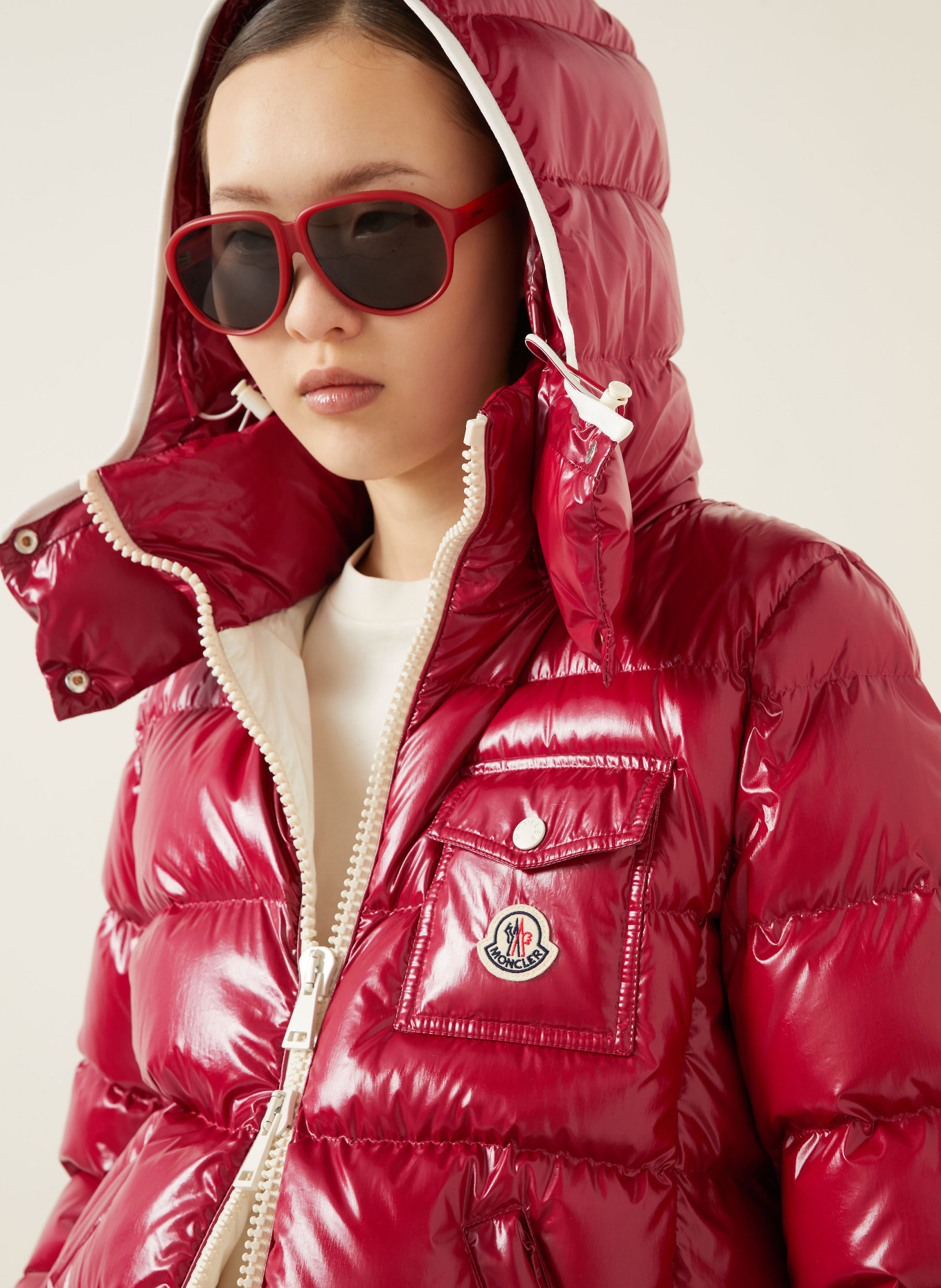 MONCLER Daunenjacke ANDRO mit abnehmbarer Kapuze: DUNKELROT