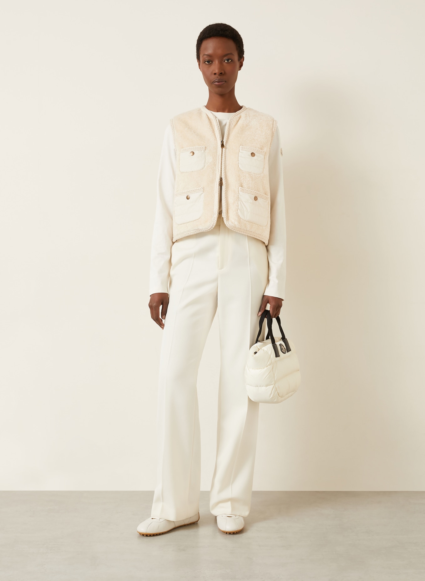 MONCLER Faux fur down vest: BEIGE