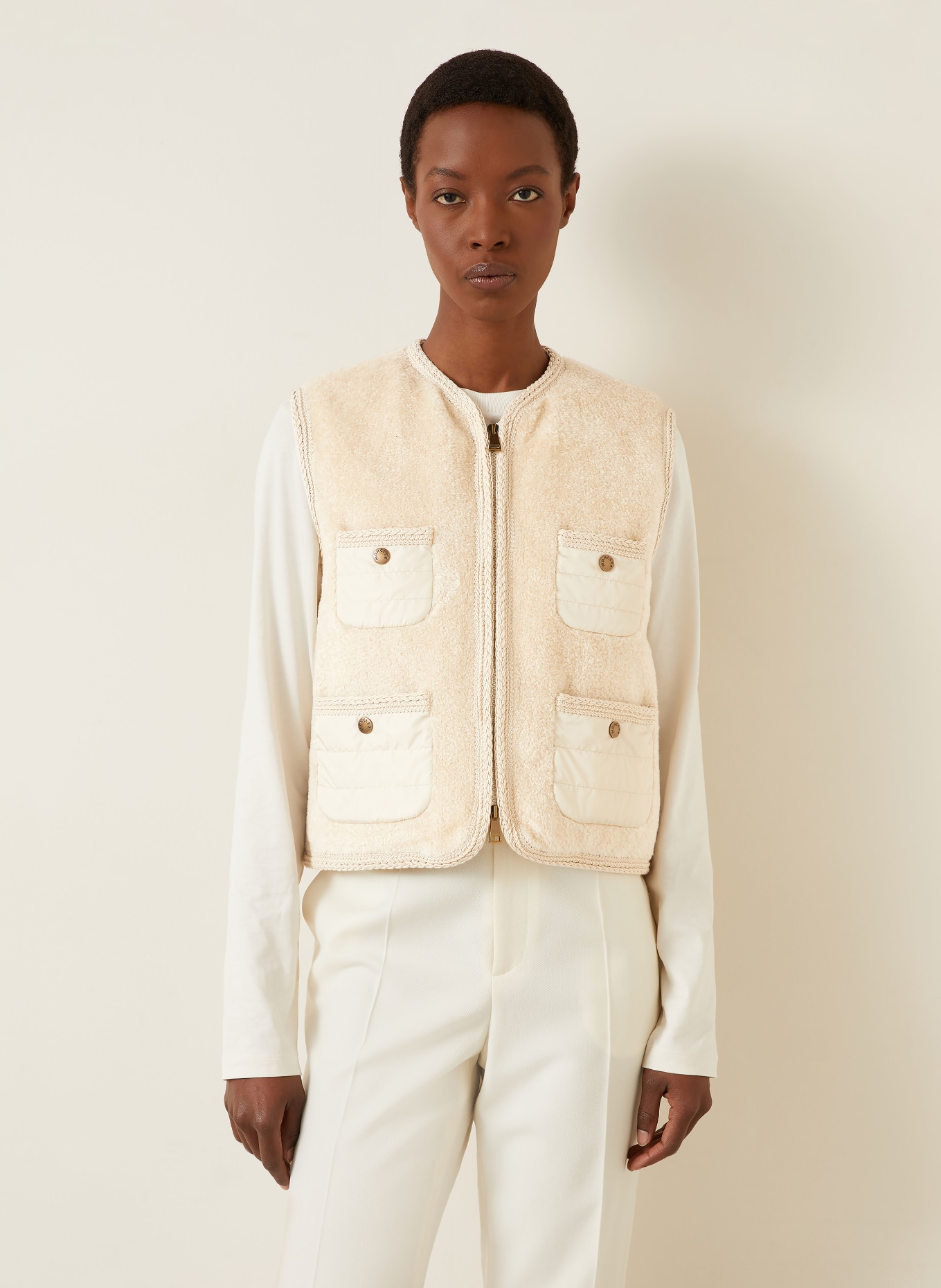 MONCLER Faux fur down vest: BEIGE