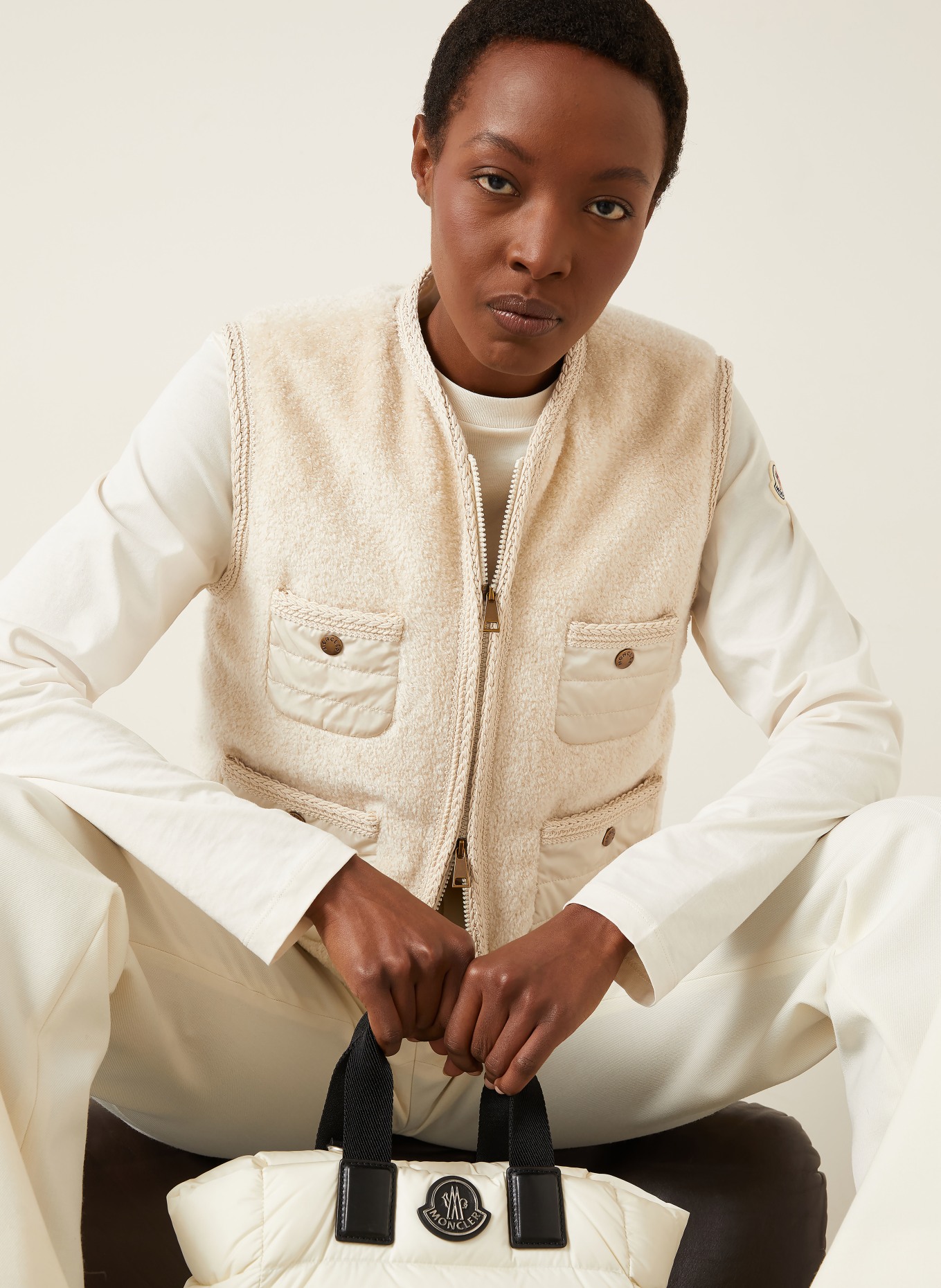 MONCLER Faux fur down vest: BEIGE