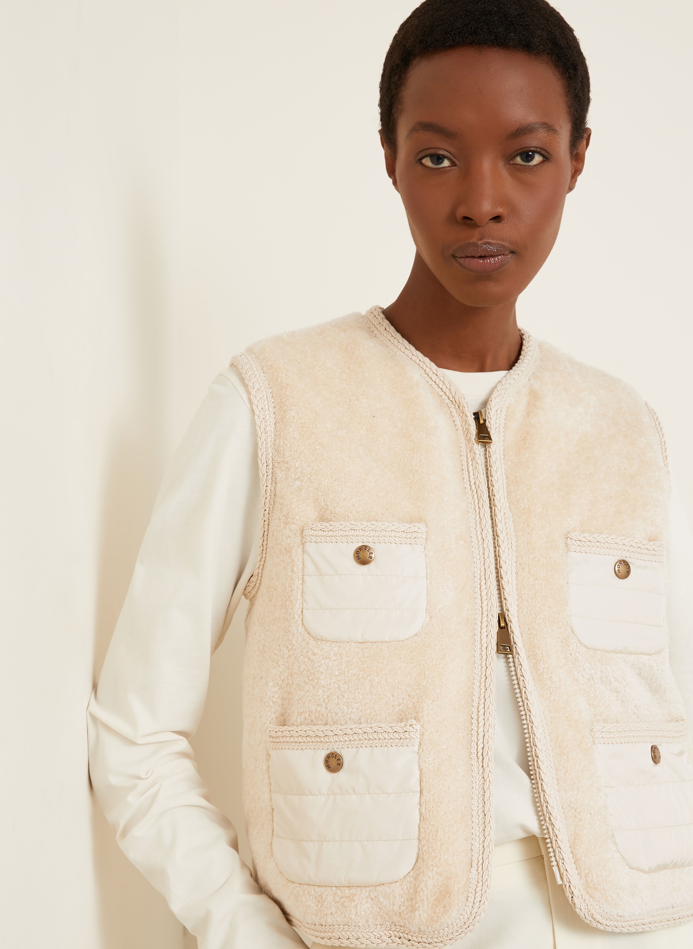 MONCLER Faux fur down vest: BEIGE