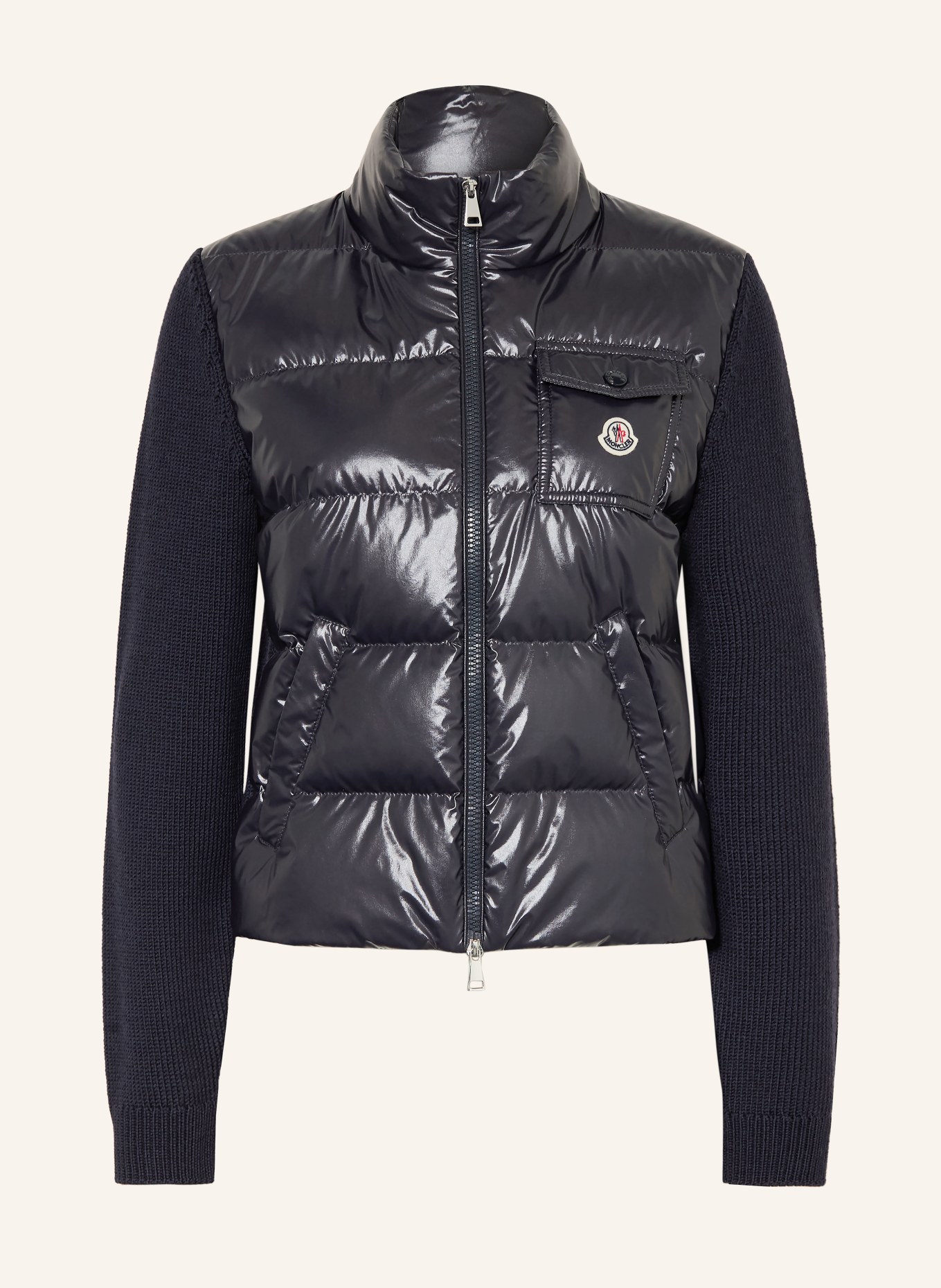 MONCLER Strickjacke im Materialmix: DUNKELBLAU