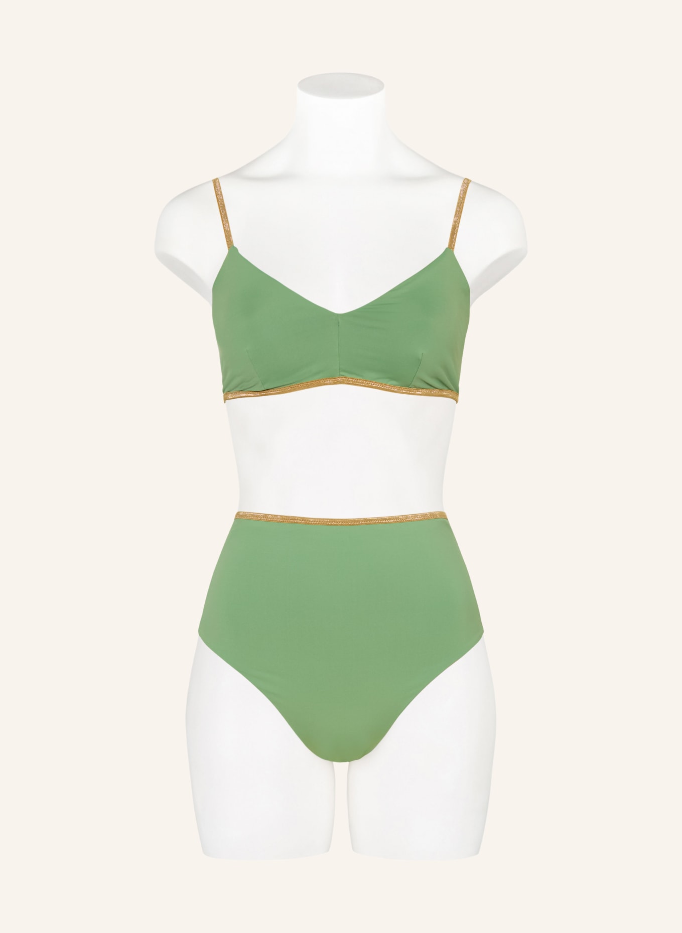 MYMARINI Odwracalne figi bikini SHINE z wysokim stanem i ochroną UV 50+: TURKUSOWY / ZŁOTY / JASNOZIELONY