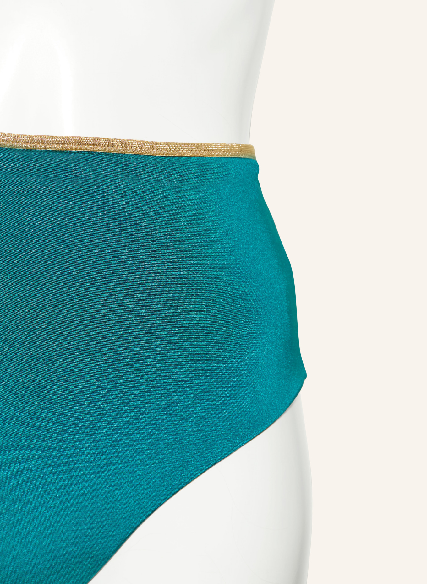 MYMARINI Odwracalne figi bikini SHINE z wysokim stanem i ochroną UV 50+: TURKUSOWY / ZŁOTY / JASNOZIELONY