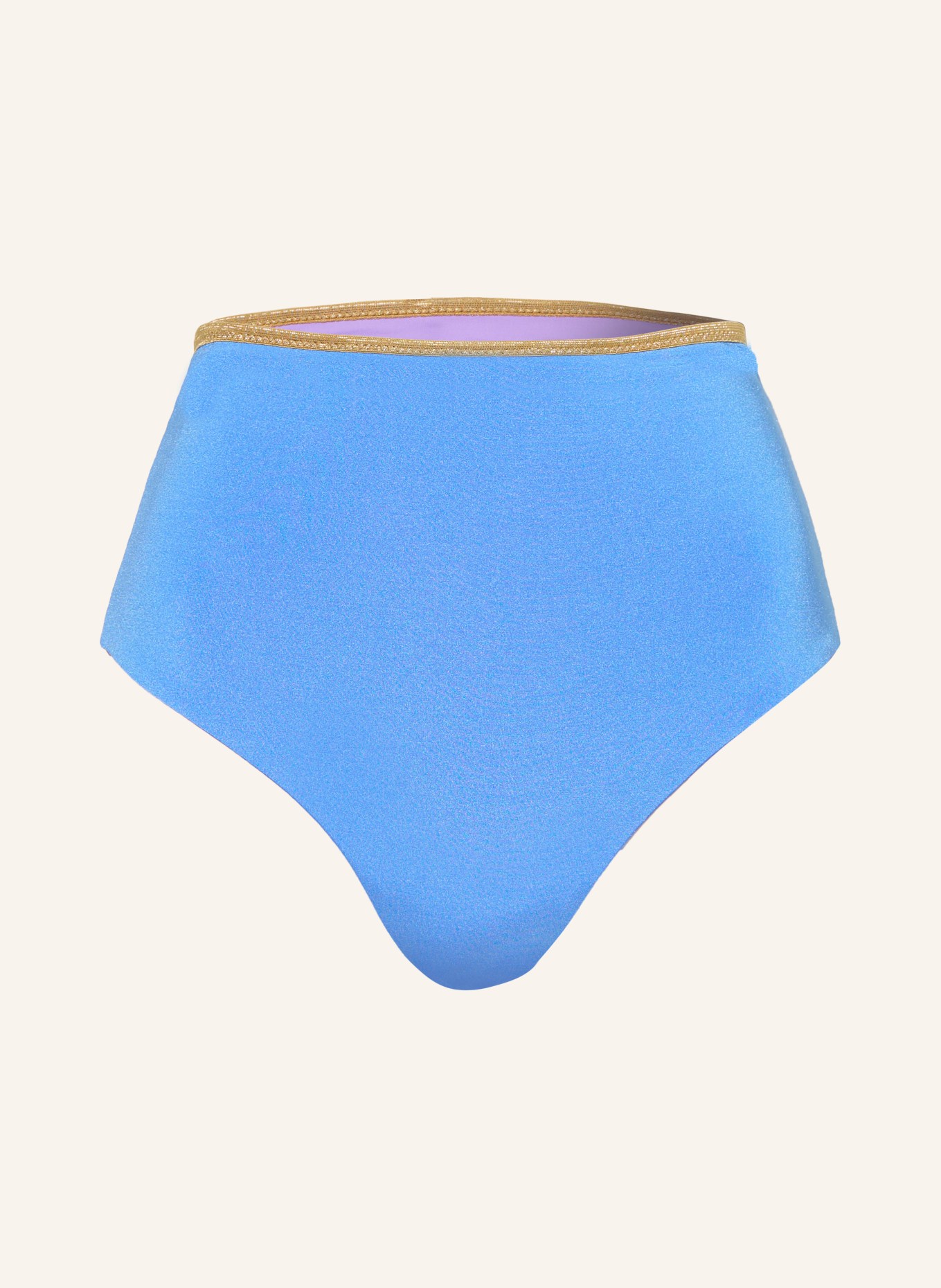 MYMARINI Odwracalne figi bikini SHINE z wysokim stanem i ochroną UV 50+: JASNONIEBIESKI / ZŁOTY / JASNOFIOLETOWY