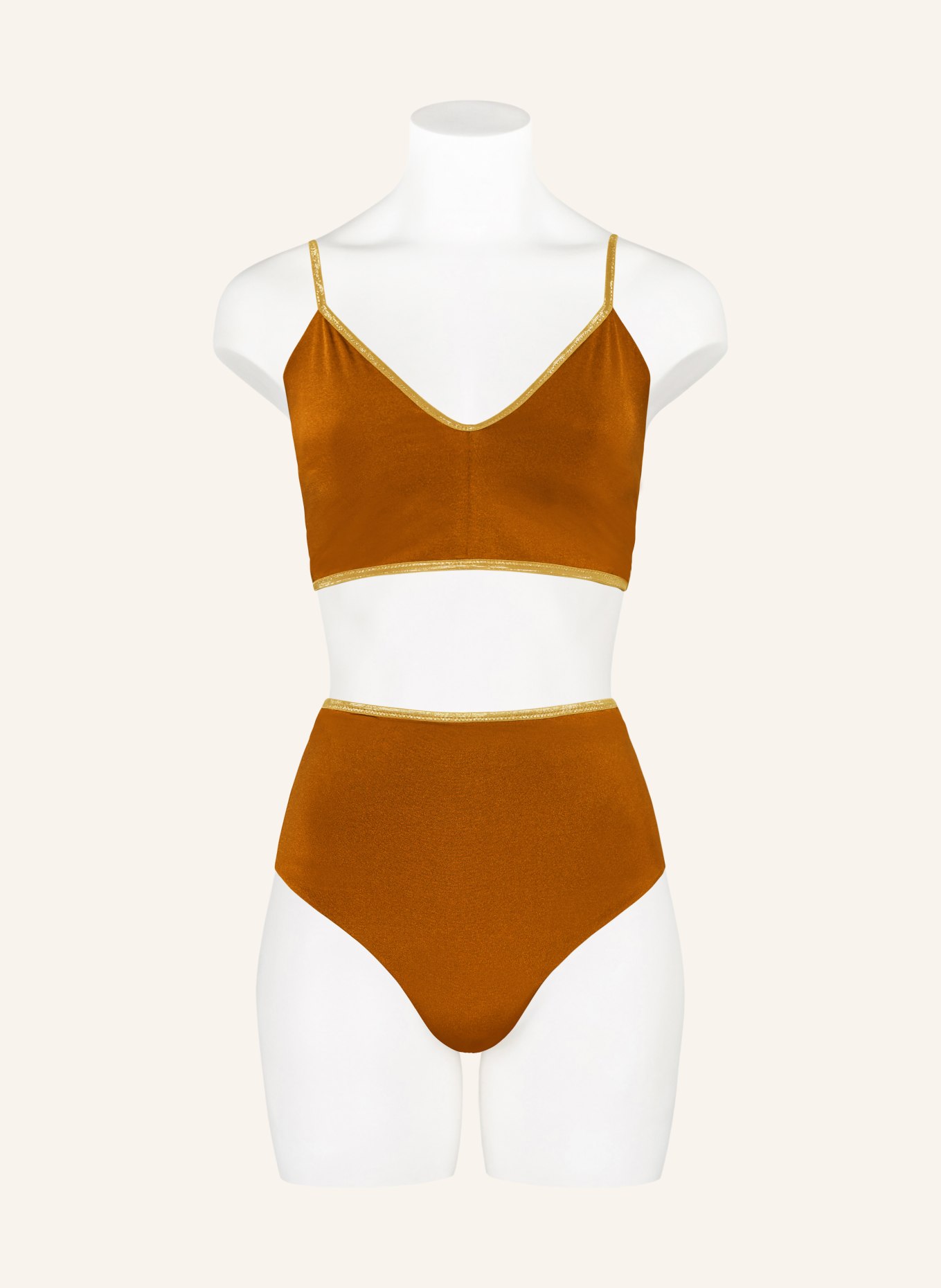 MYMARINI Odwracalne figi bikini SHINE z wysokim stanem i ochroną UV 50+: BRĄZOWY / ZŁOTY / MOCNORÓŻOWY