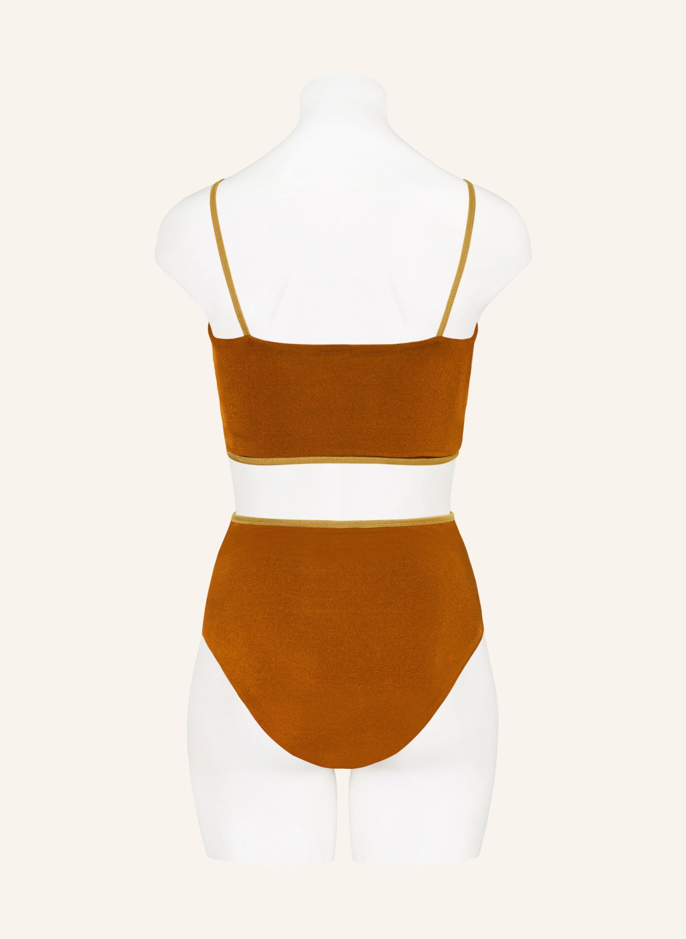 MYMARINI Odwracalne figi bikini SHINE z wysokim stanem i ochroną UV 50+: BRĄZOWY / ZŁOTY / MOCNORÓŻOWY