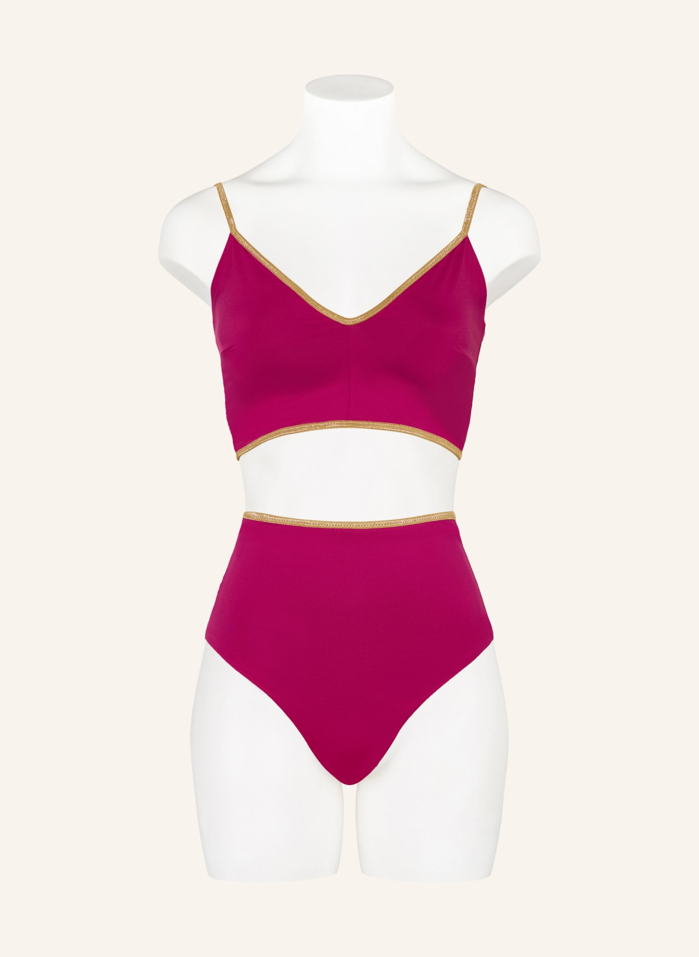 MYMARINI Odwracalne figi bikini SHINE z wysokim stanem i ochroną UV 50+: BRĄZOWY / ZŁOTY / MOCNORÓŻOWY