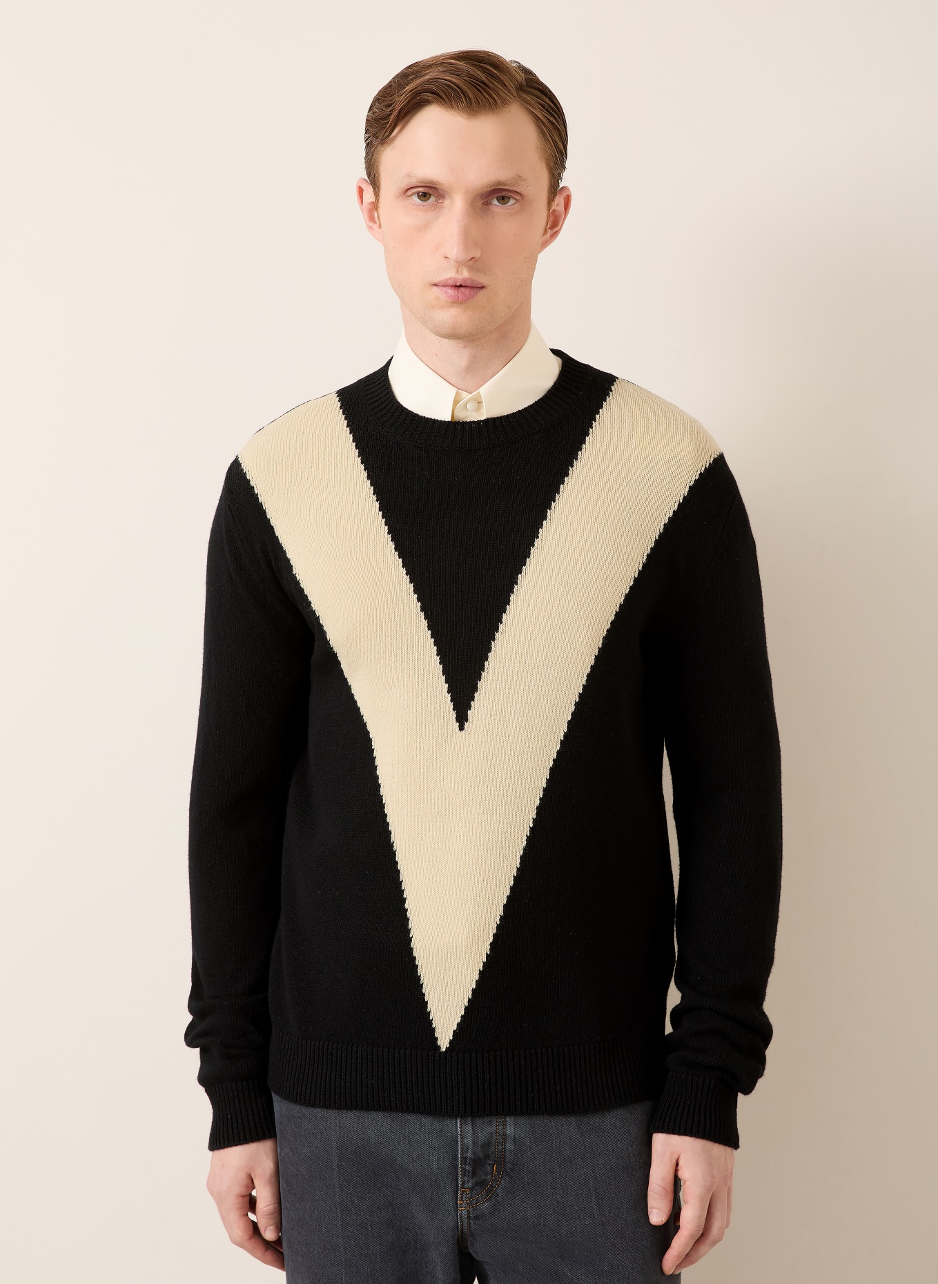 VALENTINO sweter: CZARNY / KREMOWY