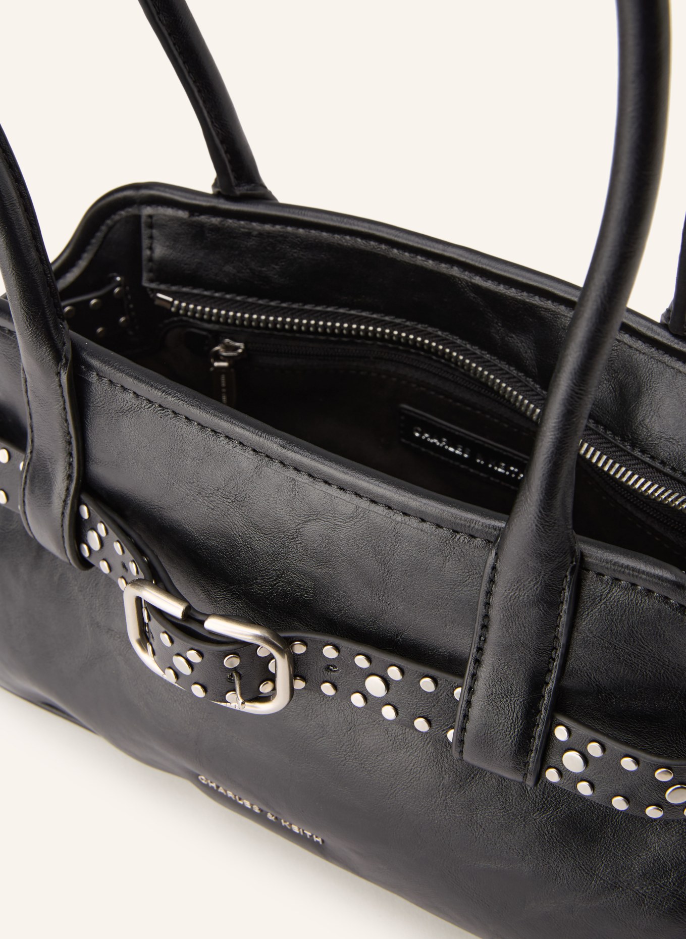 CHARLES & KEITH  VICTORIA shoulder bag with studs: BLACK / SILVER