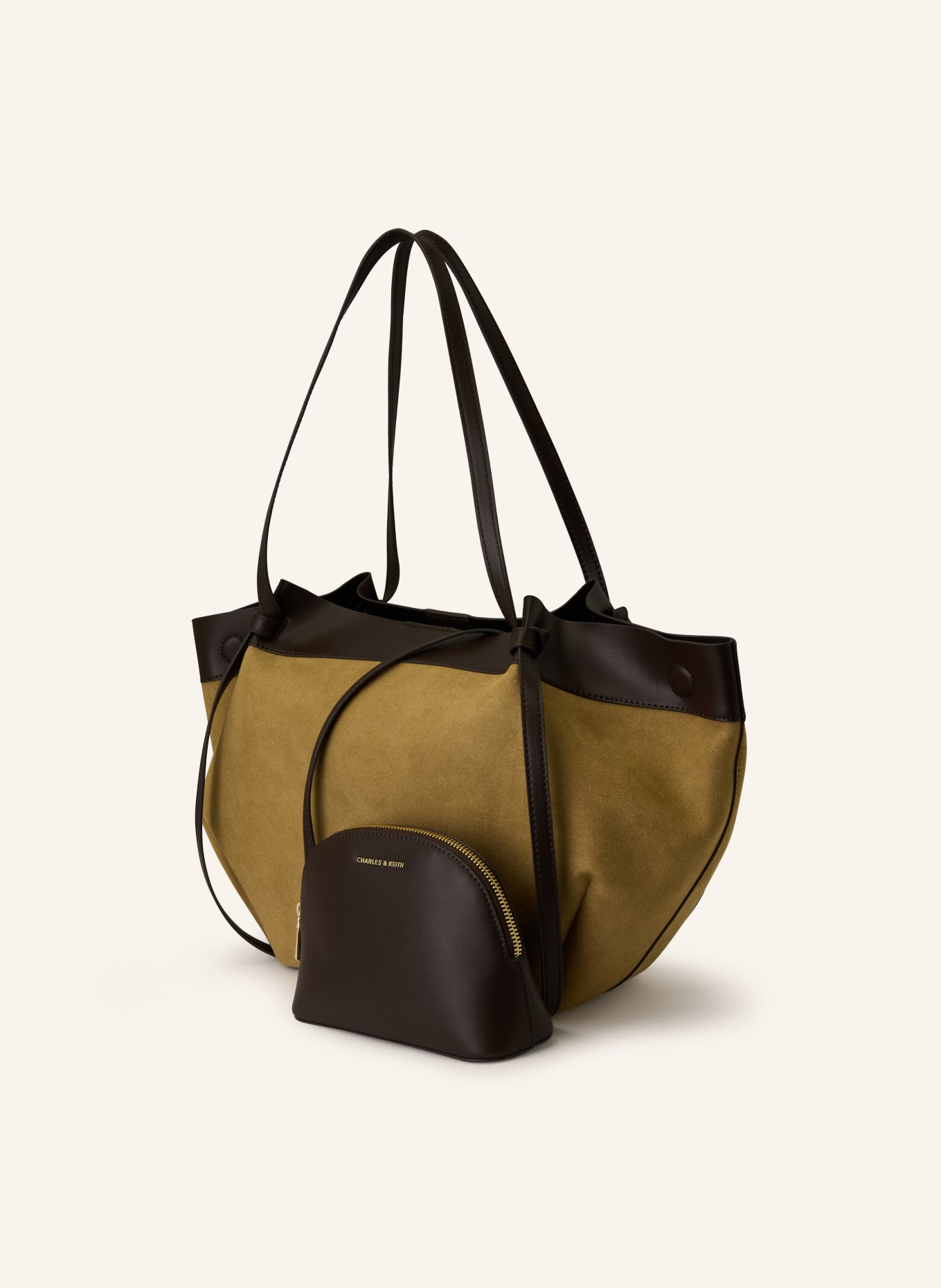 CHARLES & KEITH  CALLA shopper bag with pouch: COGNAC / DARK BROWN
