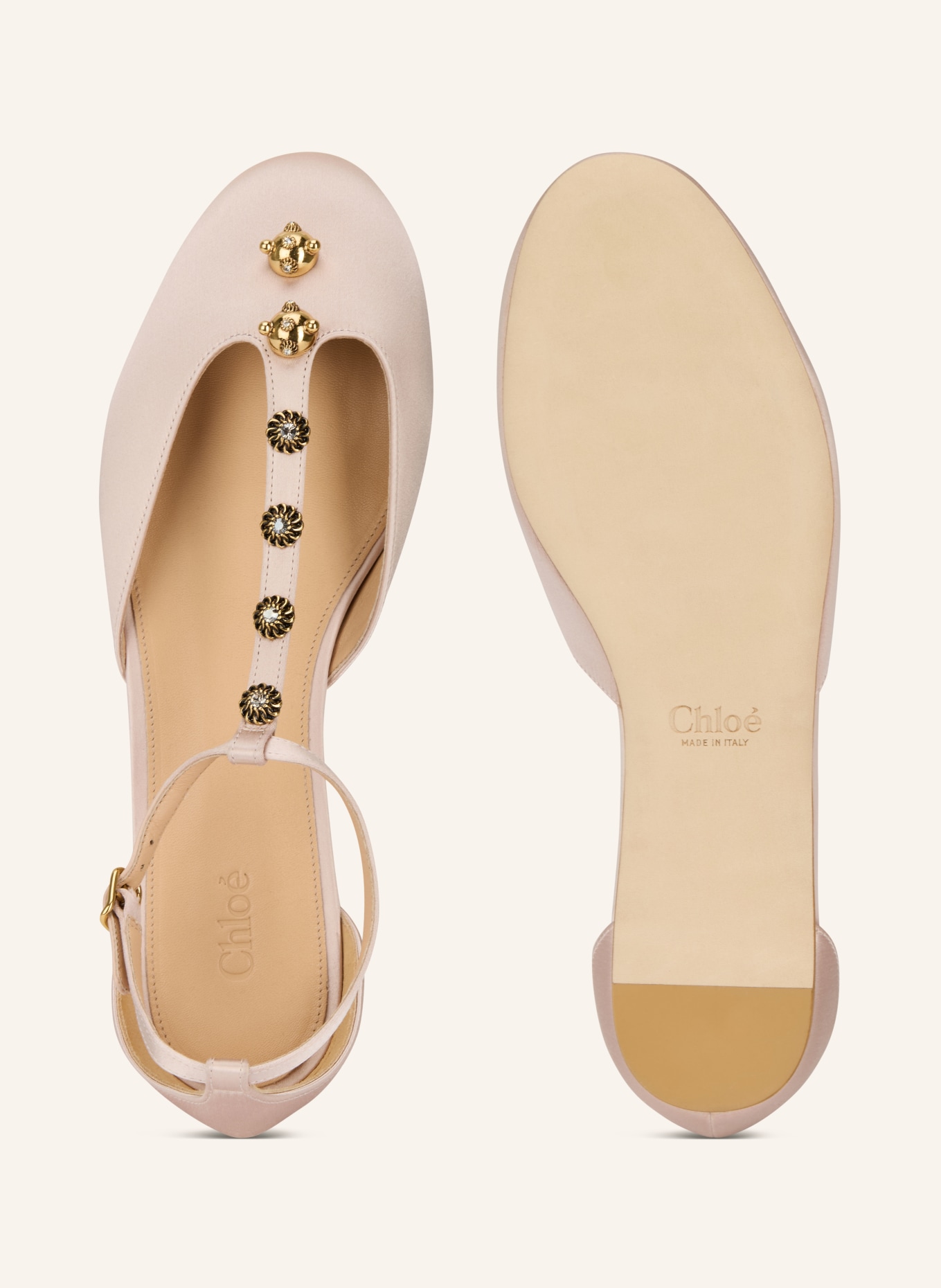 Chloé Baleriny Mary Jane CELESTE z ćwiekami i kamieniami ozdobnymi: 6J4 Light Nude