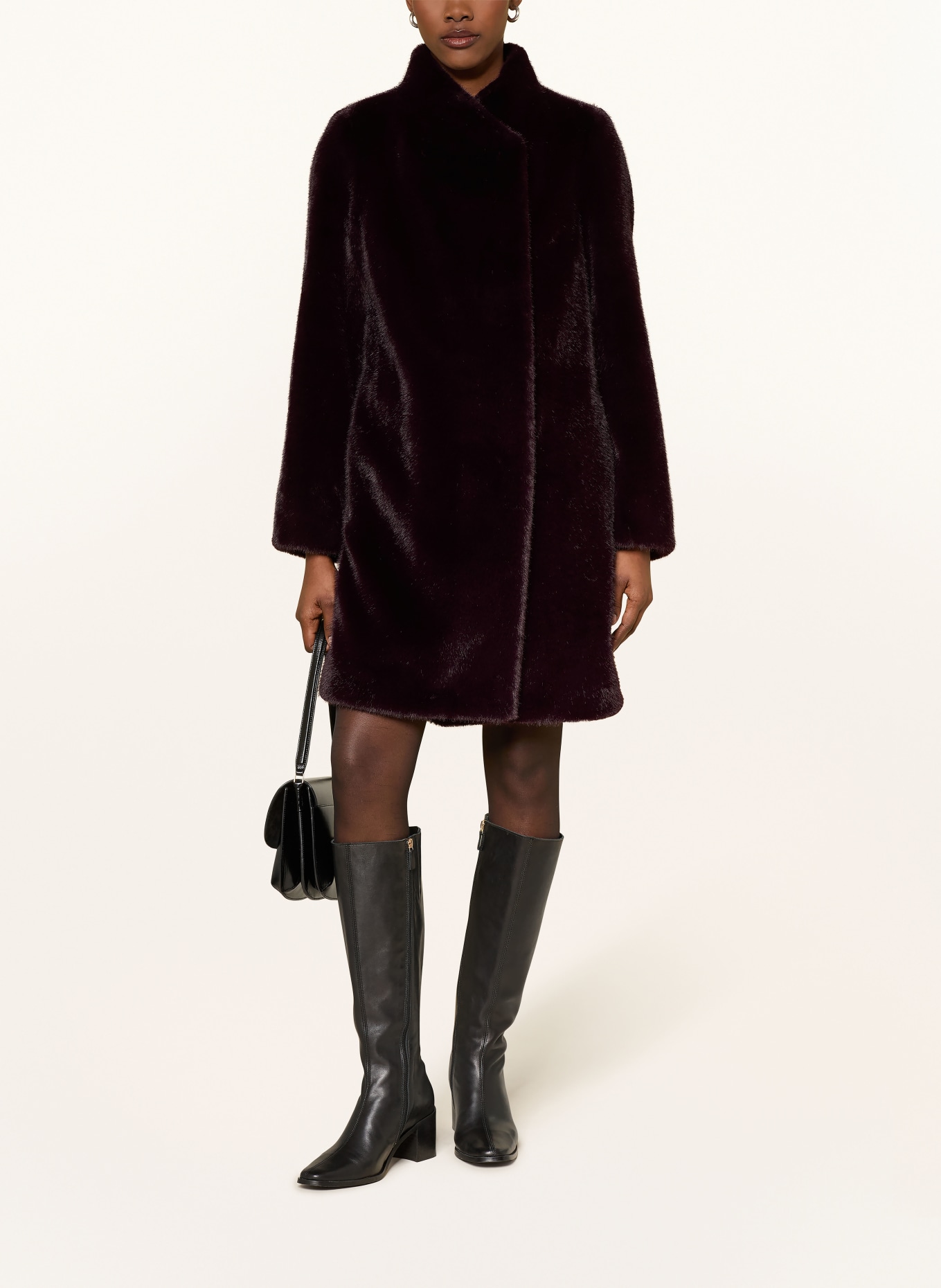 HOBBS TARINI faux fur coat: DARK RED