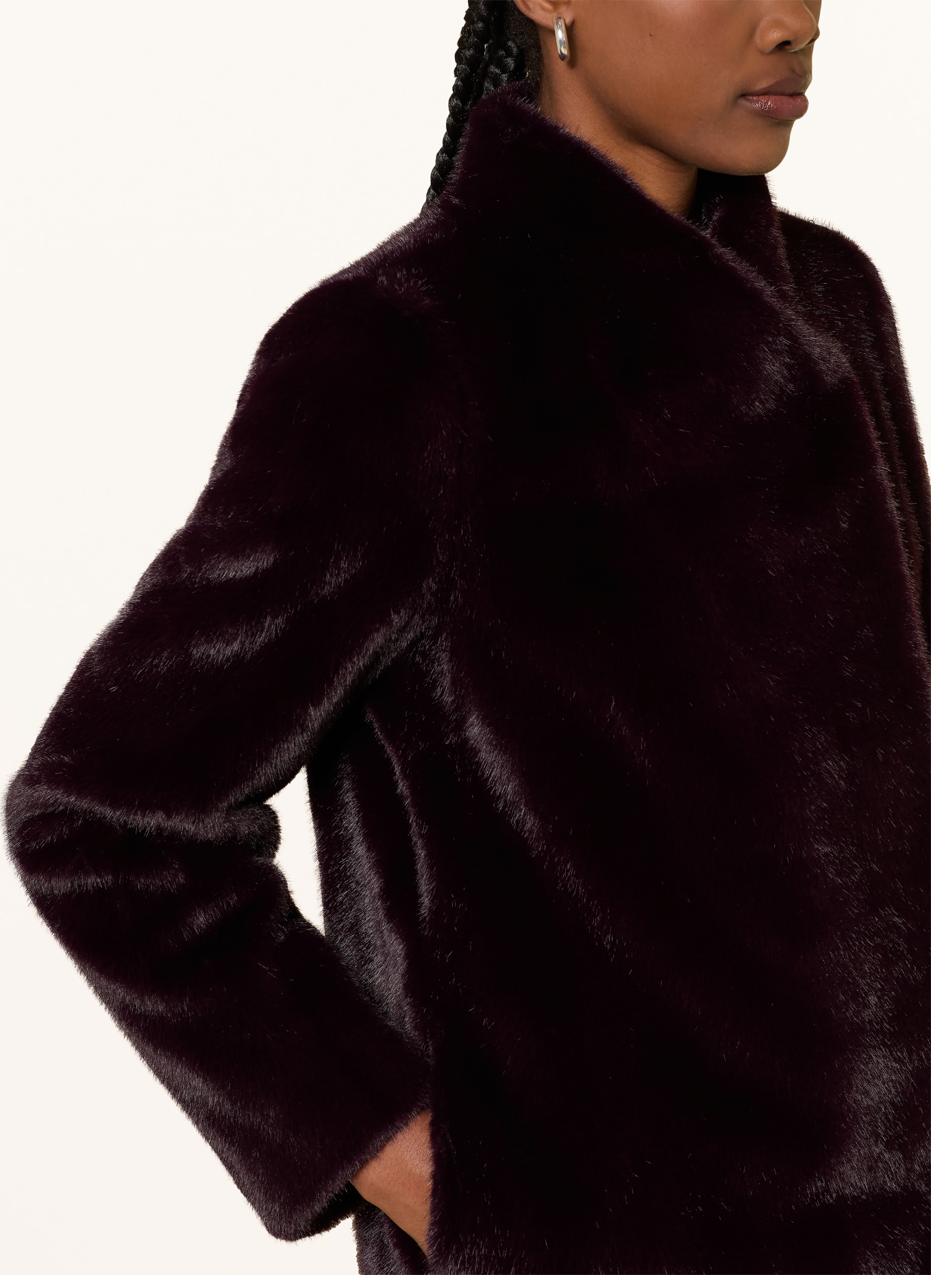 HOBBS TARINI faux fur coat: DARK RED