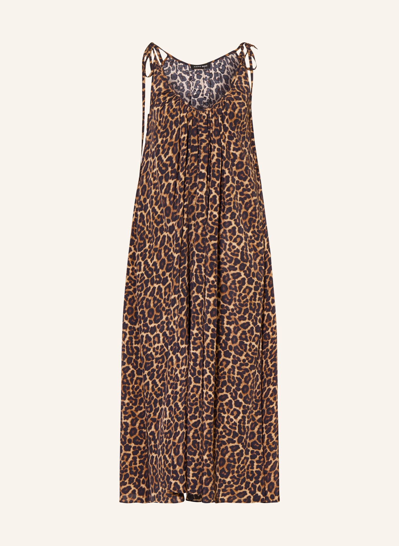 ANINE BING Satinkleid FLORA: HELLBRAUN / BRAUN / SCHWARZ