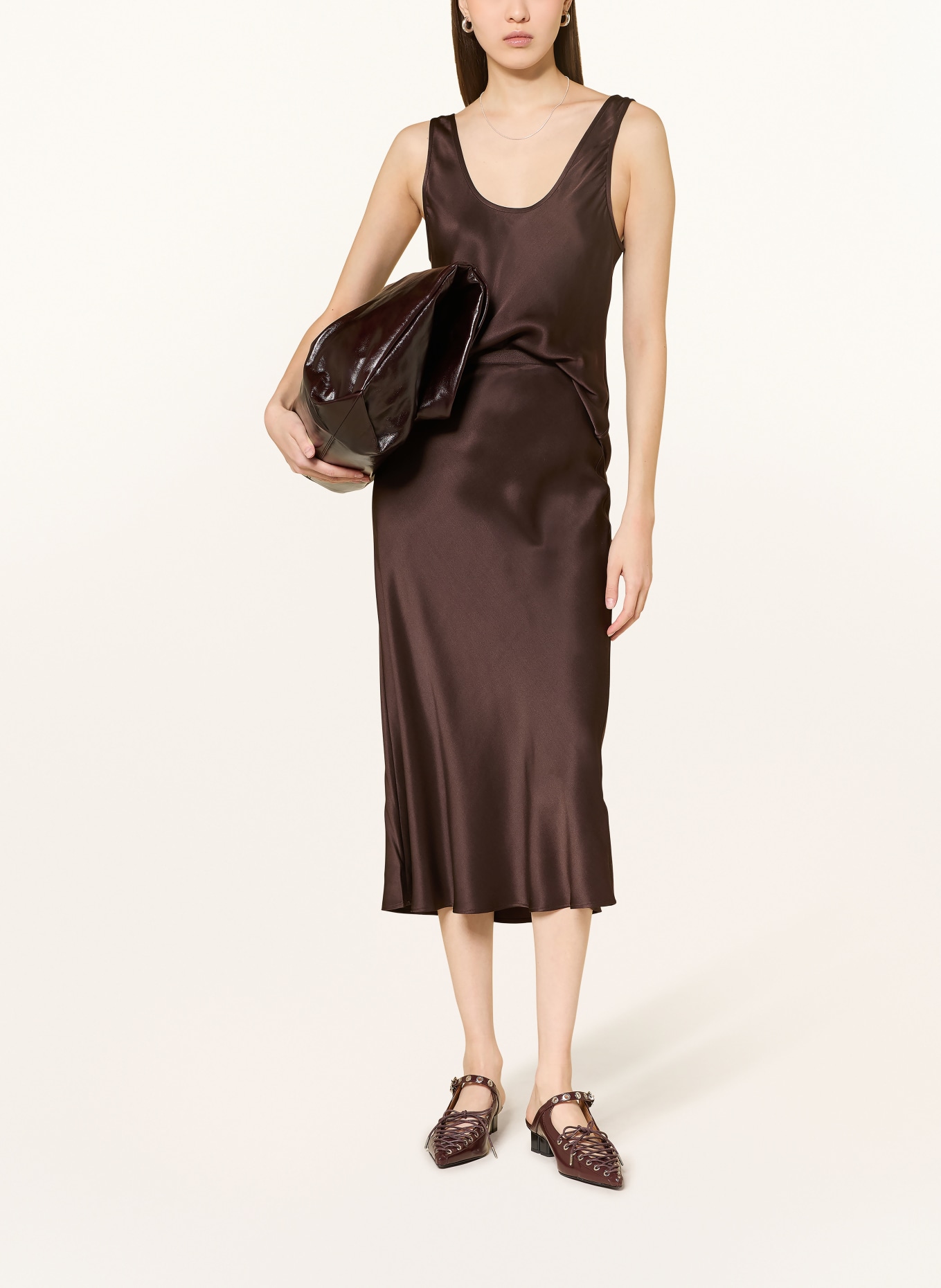 ANINE BING Satinrock BAR aus Seide: DUNKELBRAUN