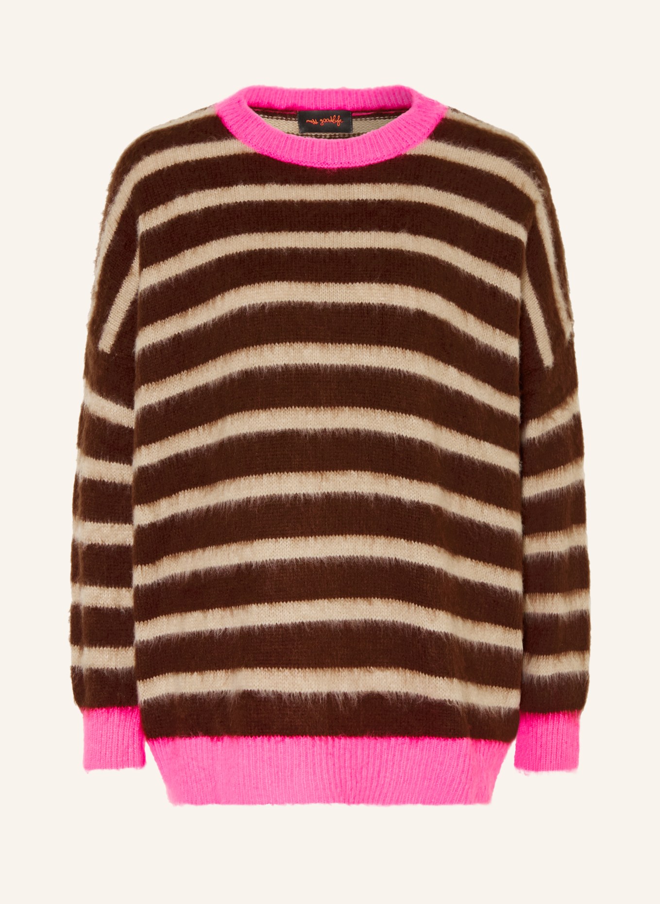 miss goodlife Sweater with alpaca: DARK BROWN / LIGHT BROWN / NEON PINK