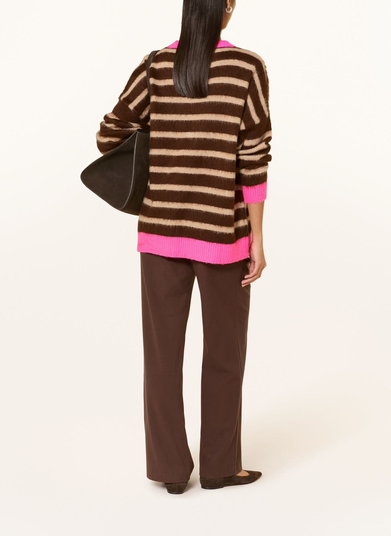 miss goodlife Sweater with alpaca: DARK BROWN / LIGHT BROWN / NEON PINK