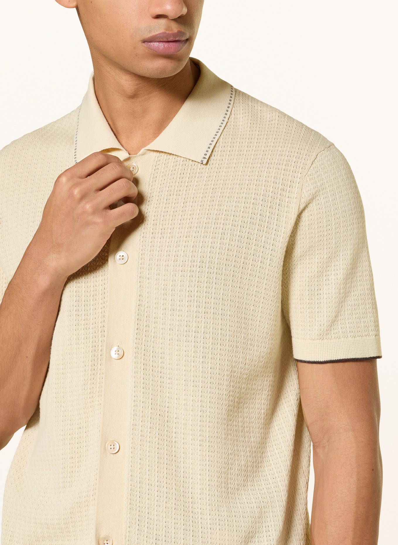 NN.07 Strickhemd NALO Regular Fit: ECRU / SCHWARZ