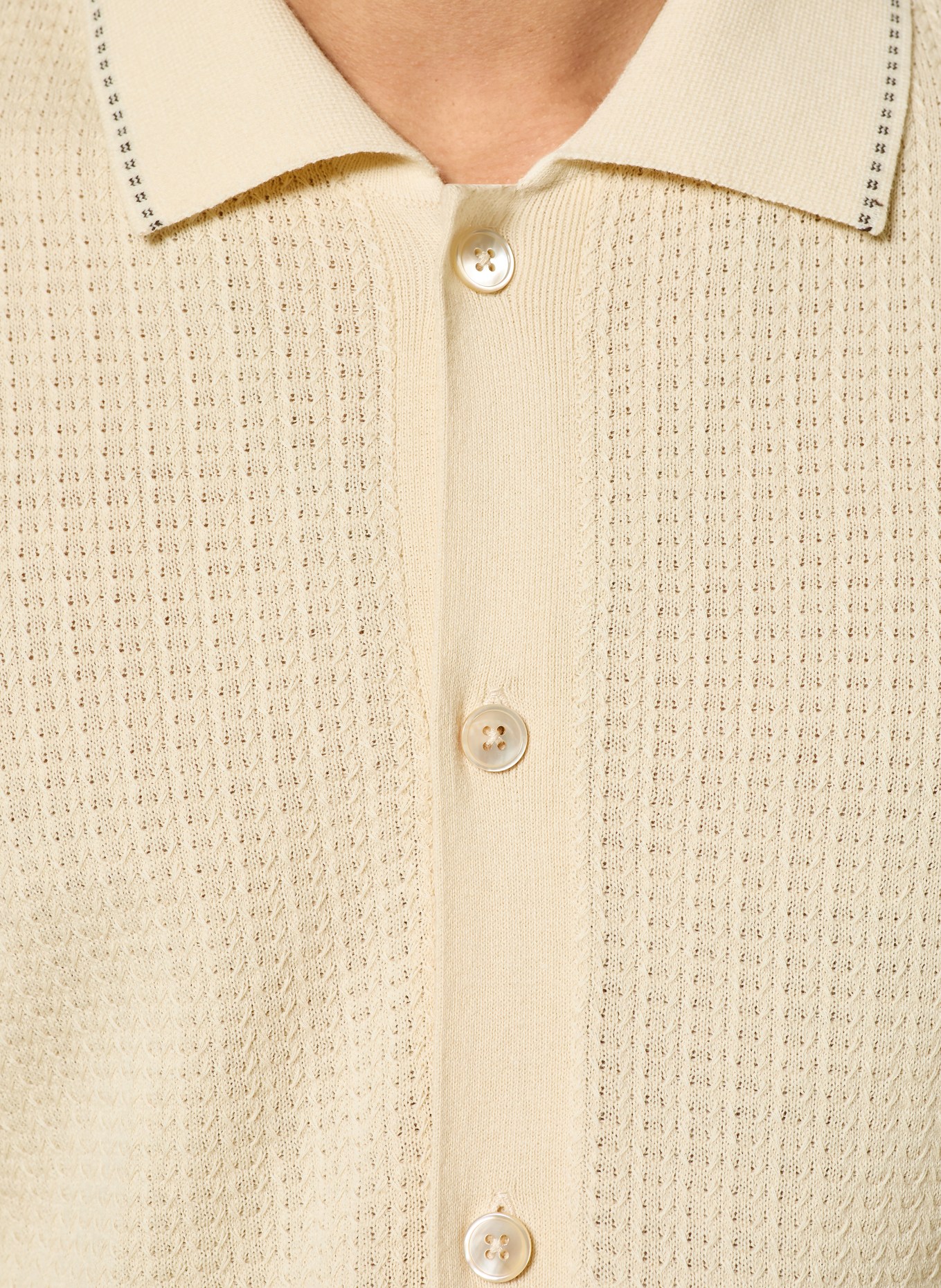 NN.07 Strickhemd NALO Regular Fit: ECRU / SCHWARZ