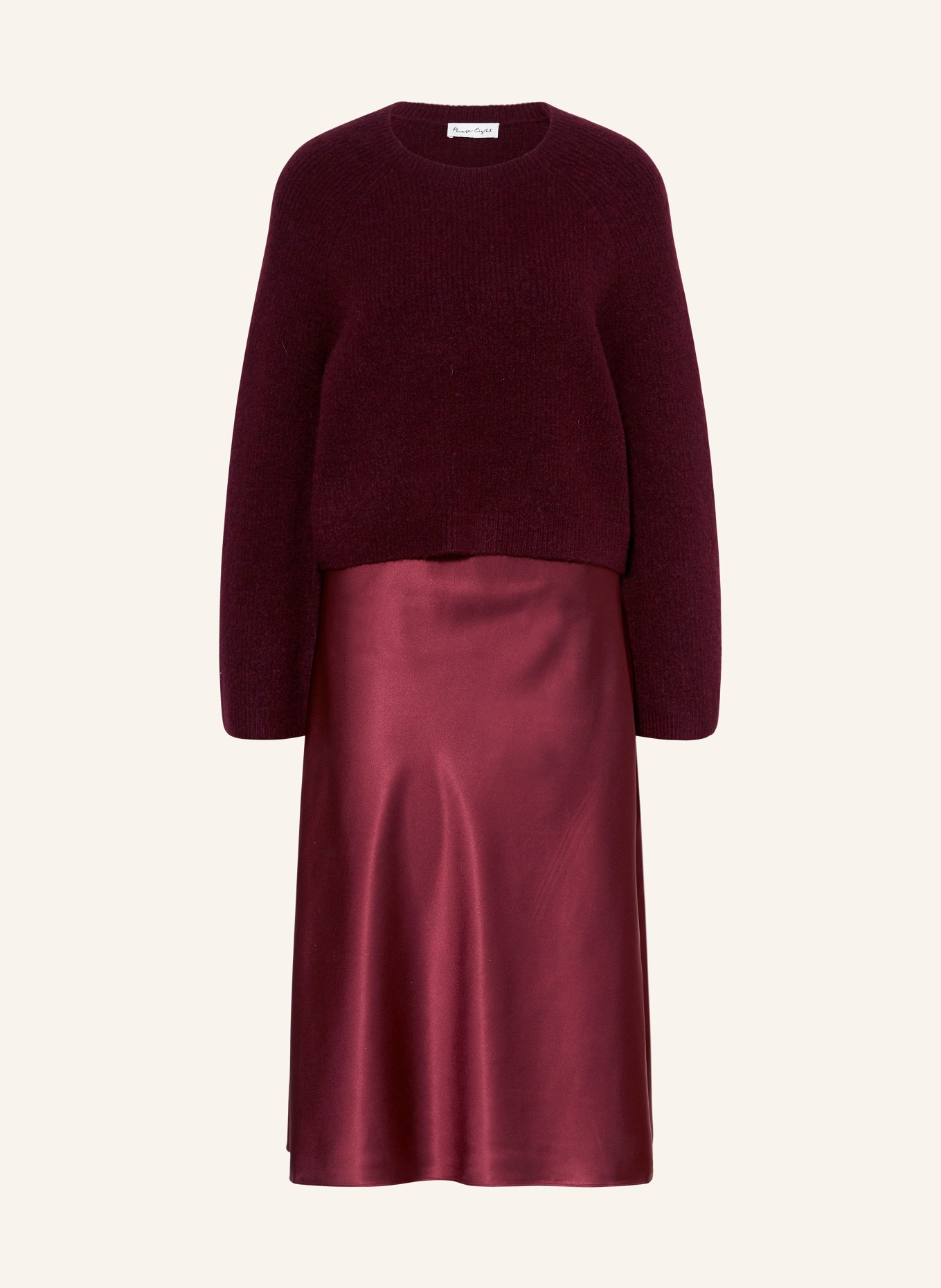 Phase Eight Set ISSY: Satinkleid mit Pullover: DUNKELROT