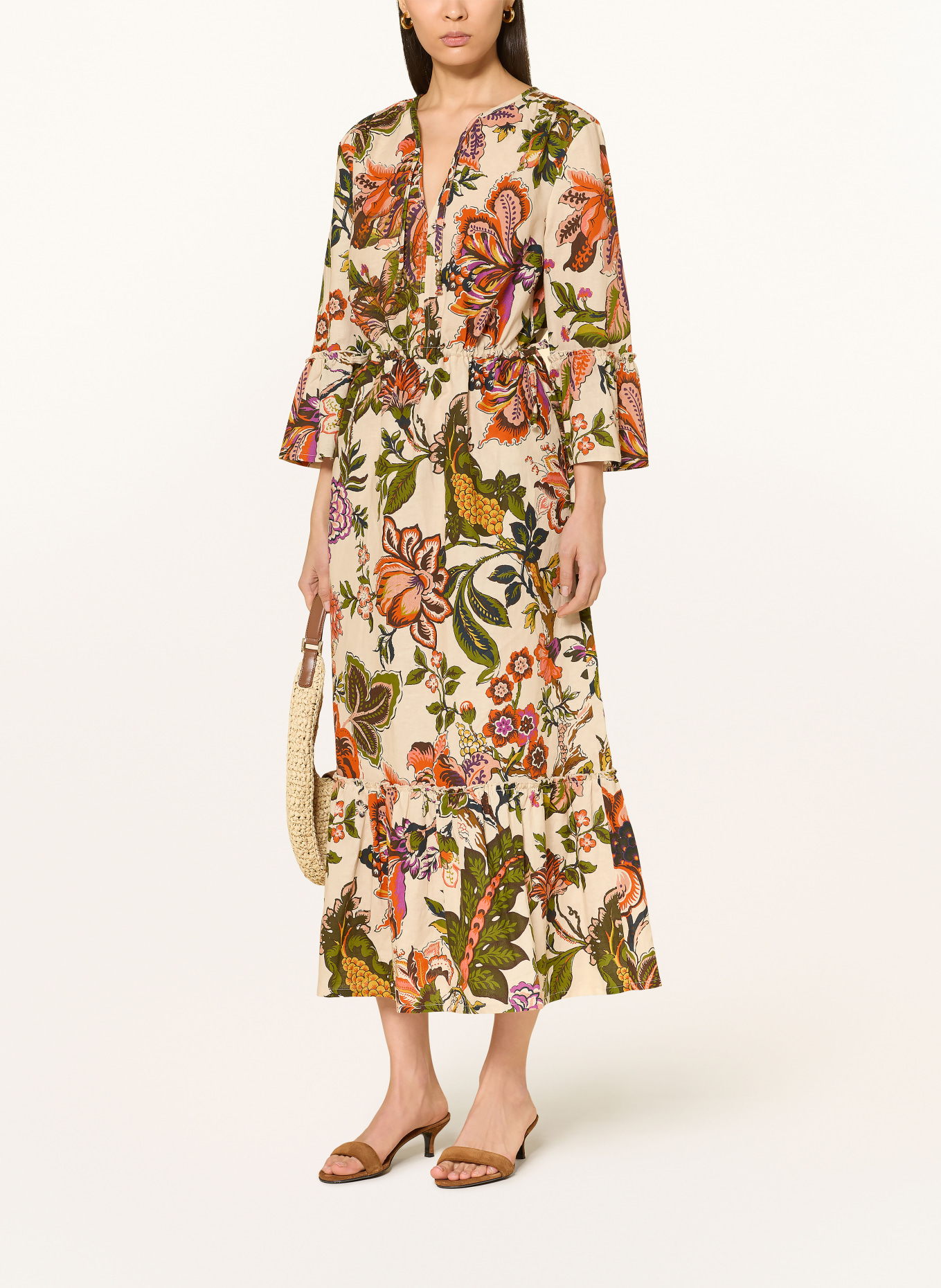 lilienfels Kleid mit Leinen und Rüschen: ROT / LILA / GRÜN