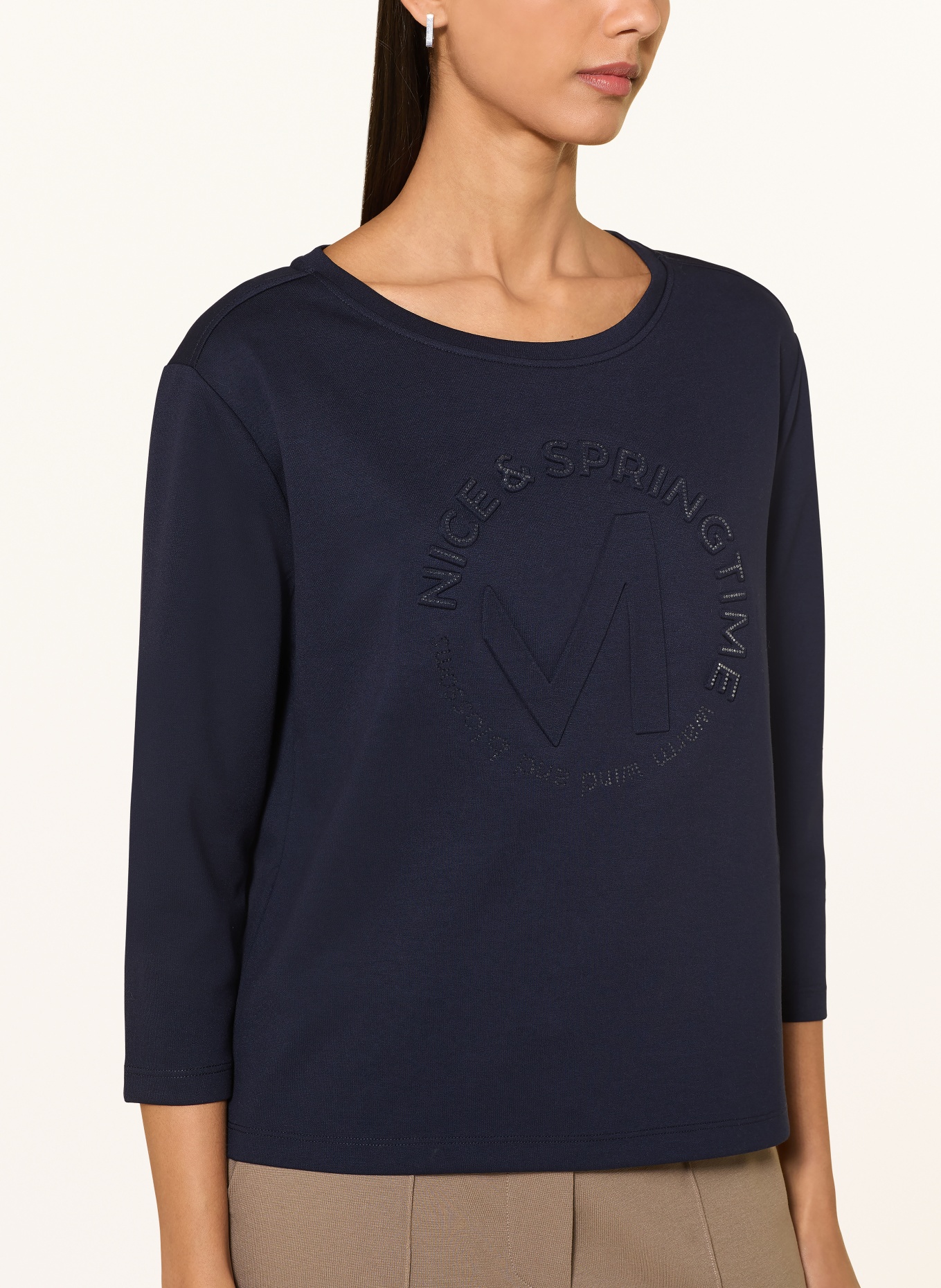 monari Long-sleeved shirt with 3/4 sleeves and gemstones: DARK BLUE