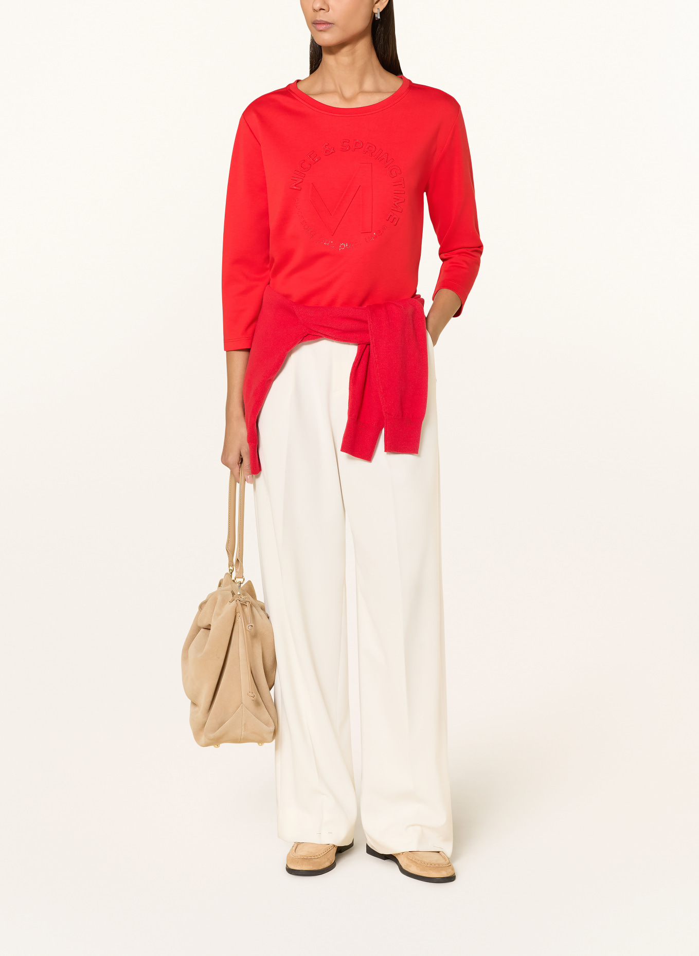 monari Long-sleeved shirt with 3/4 sleeves and gemstones: RED