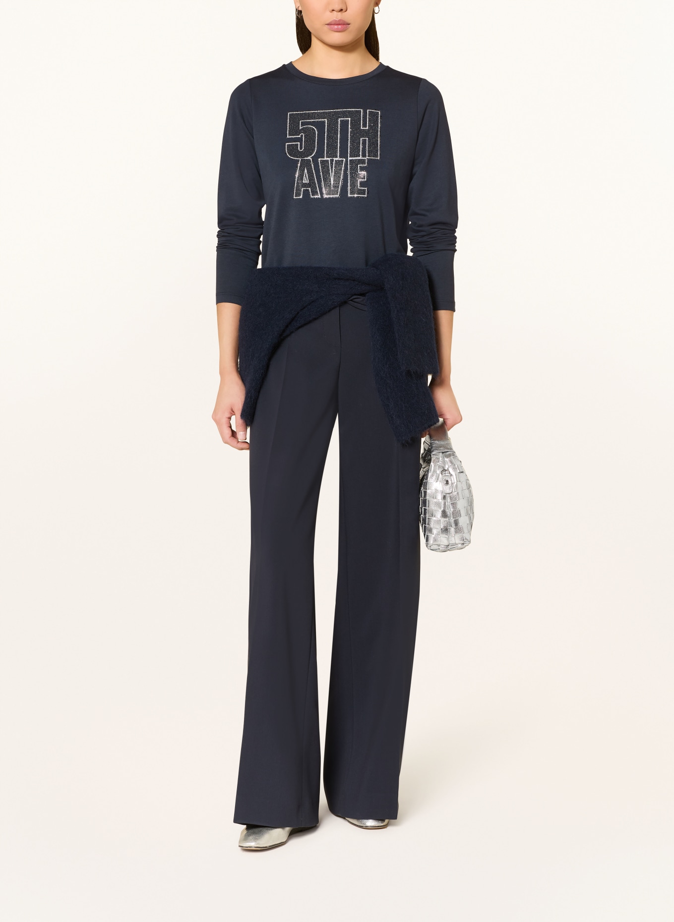 monari Longsleeve mit Schmucksteinen: DUNKELBLAU