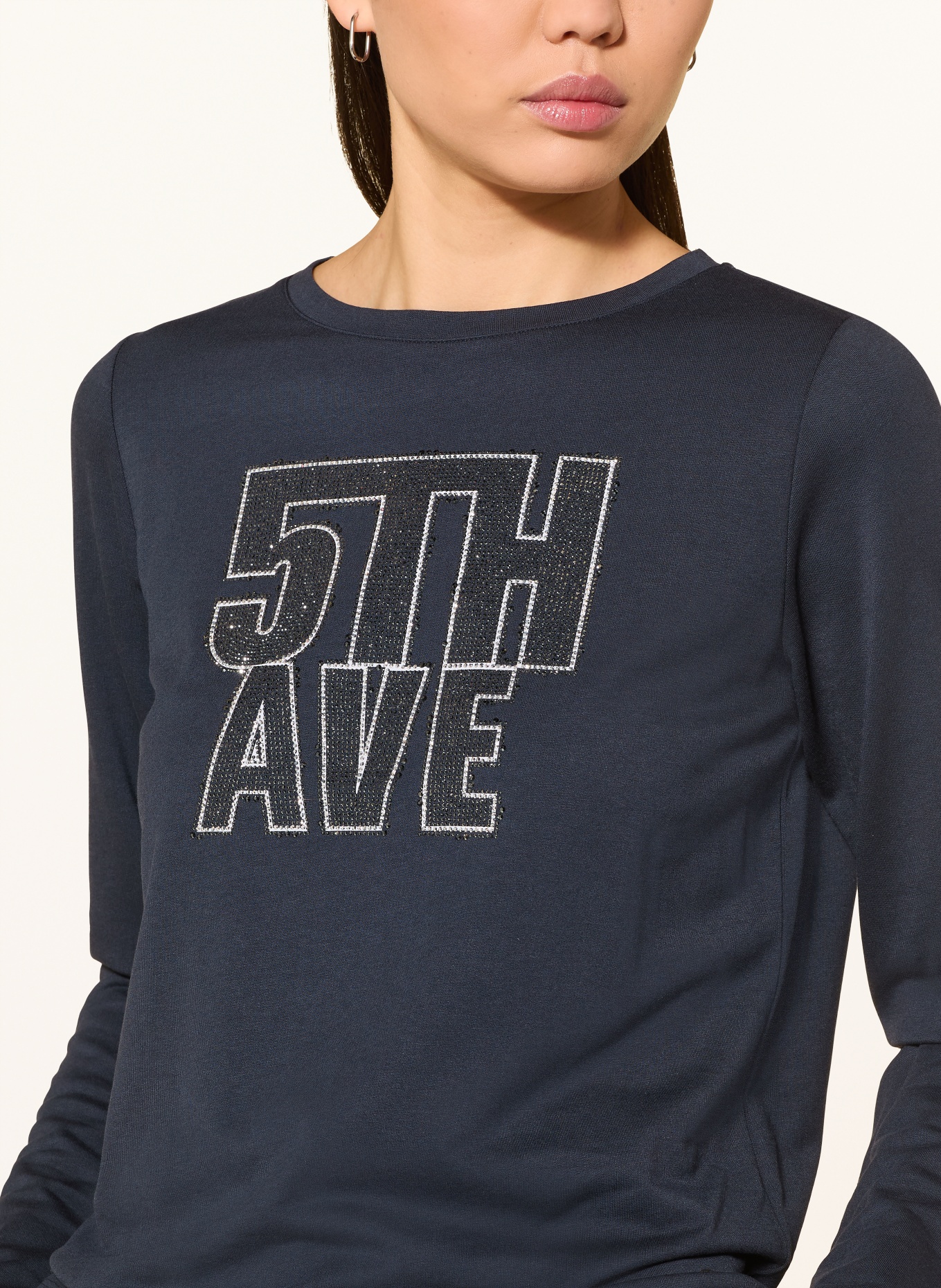 monari Longsleeve mit Schmucksteinen: DUNKELBLAU