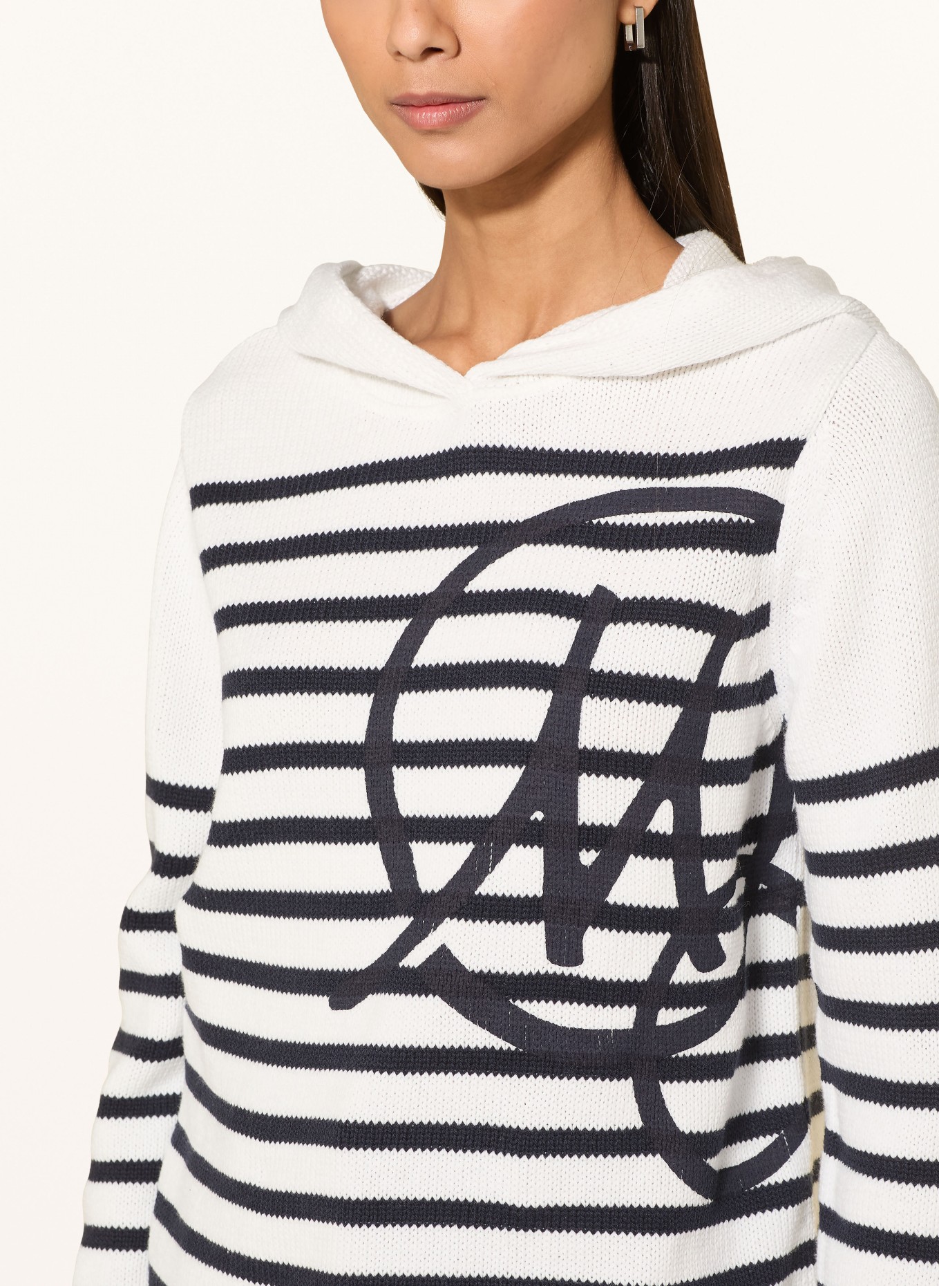 monari Strick-Hoodie: WEISS / DUNKELBLAU